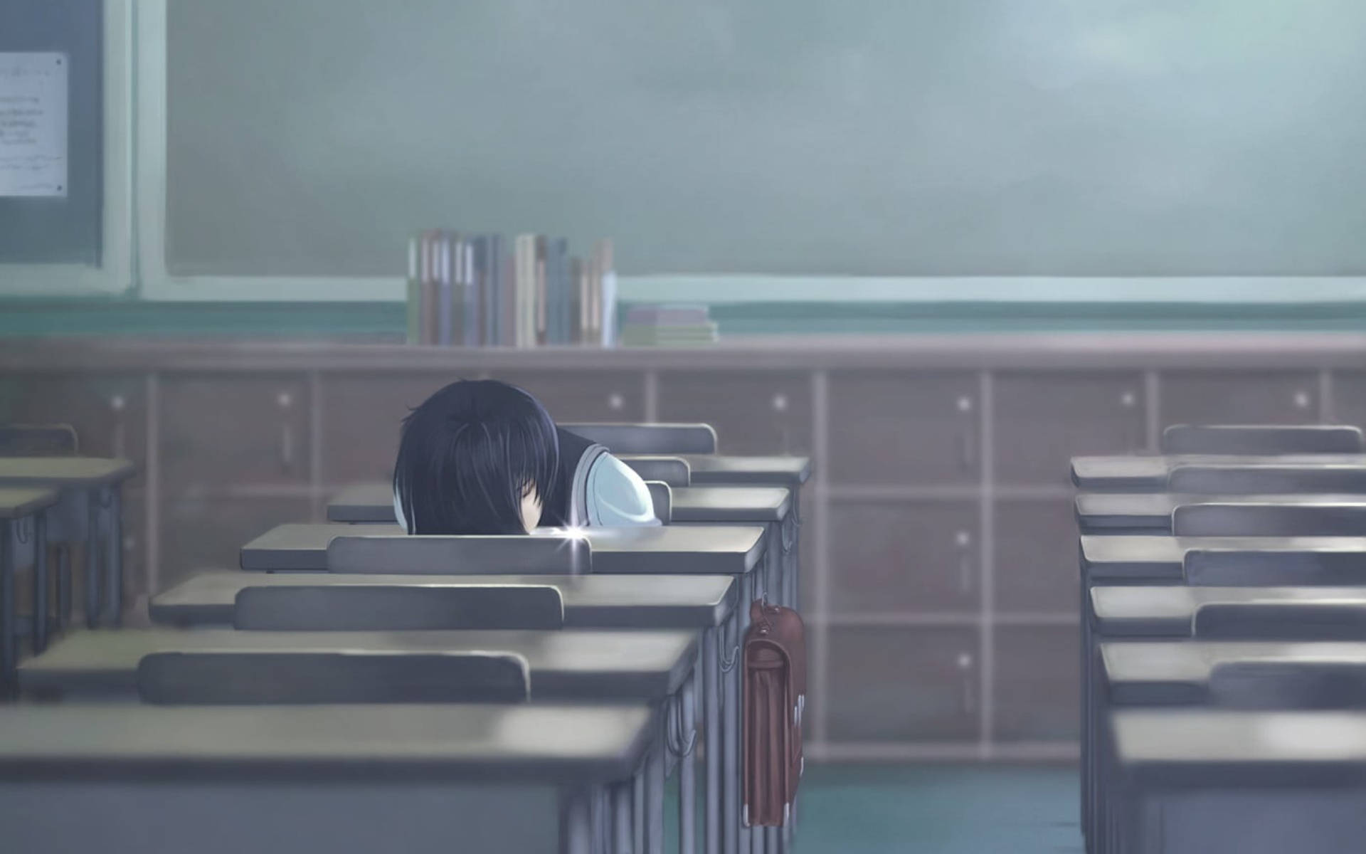 anime girl, classroom, desks, Full HD Desktop Wallpaper