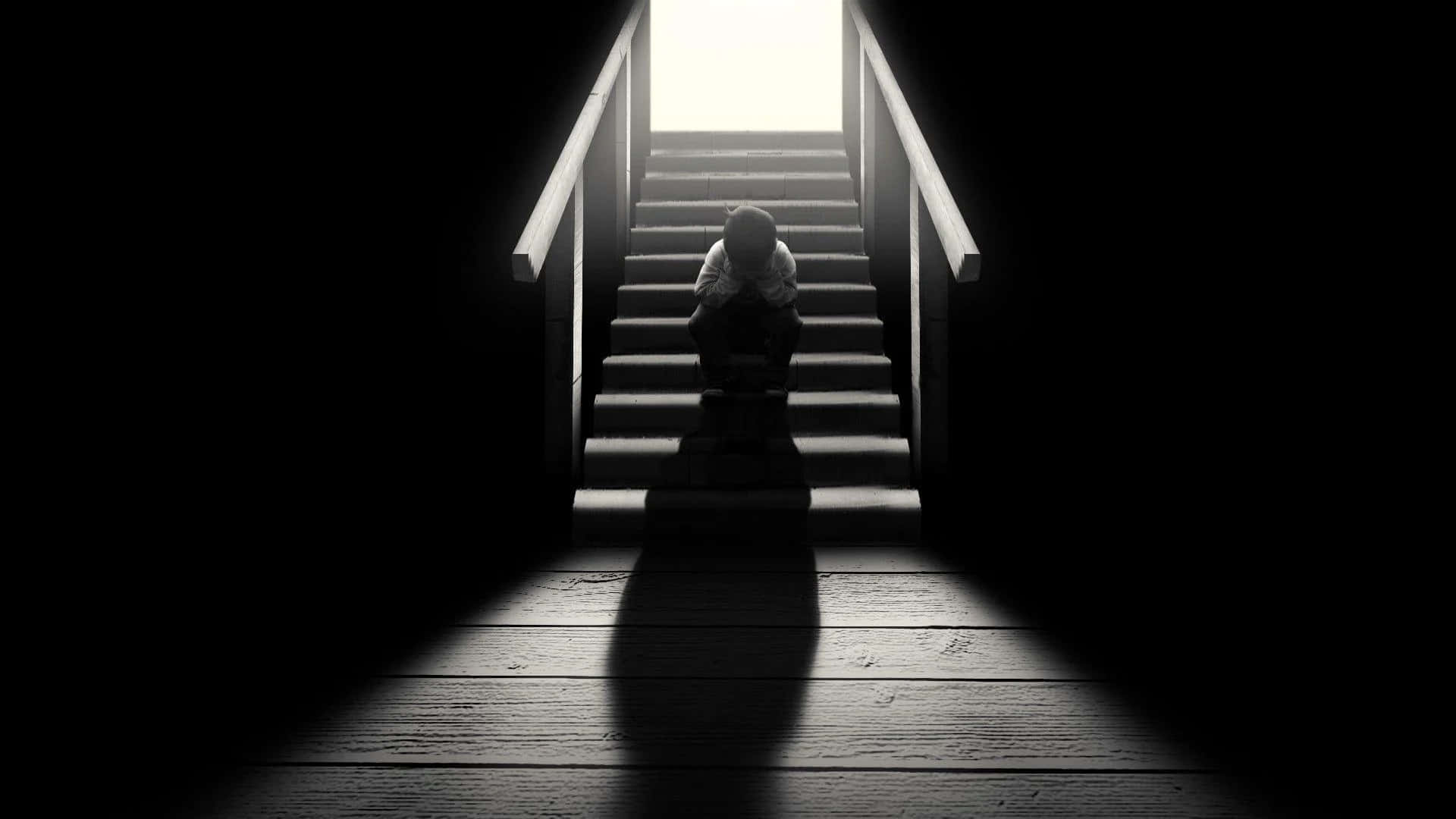 basement, staircase, lone figure, Full HD Desktop Wallpaper