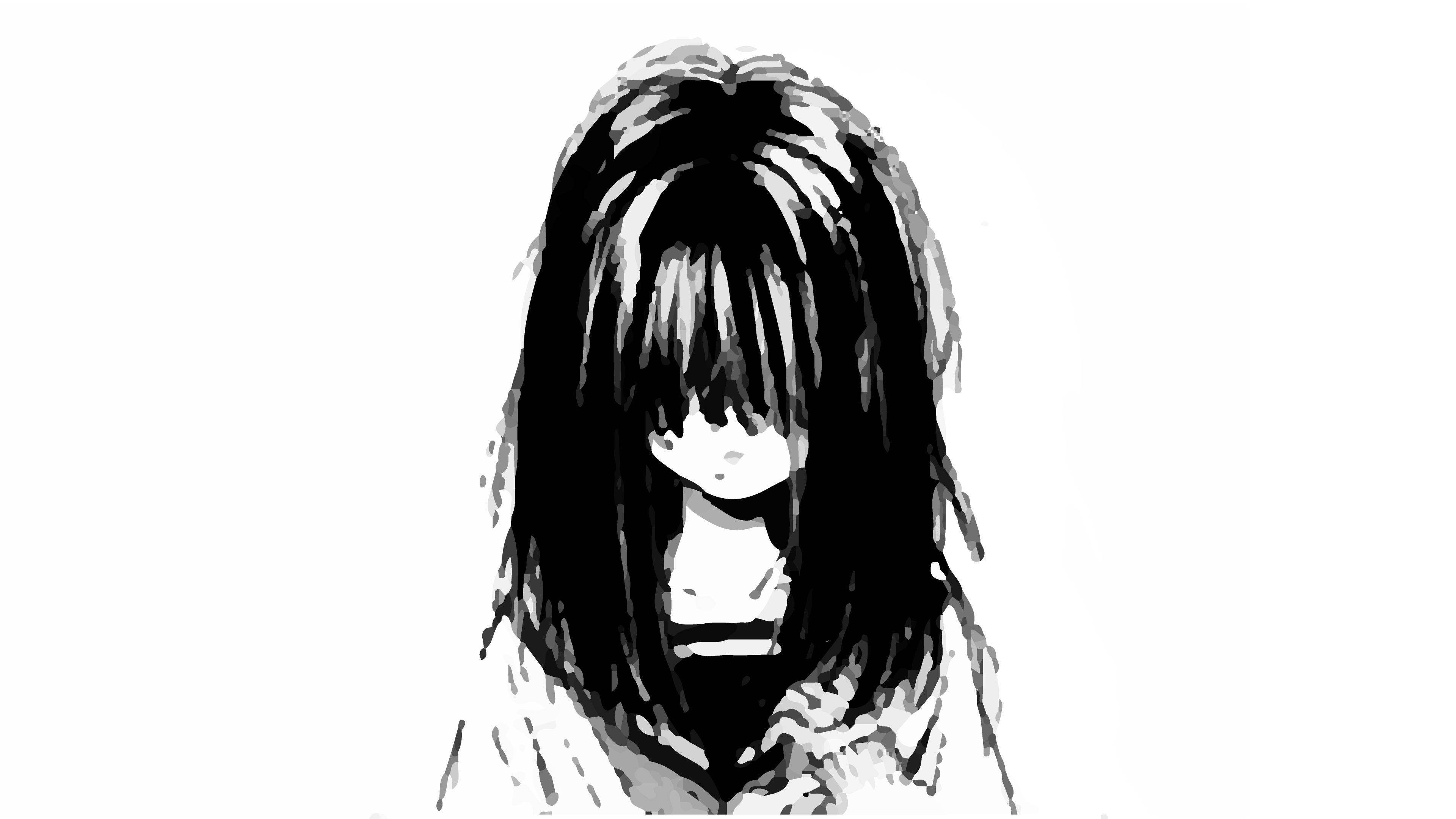 anime girl, black and white, uniform, 4K Desktop Wallpaper