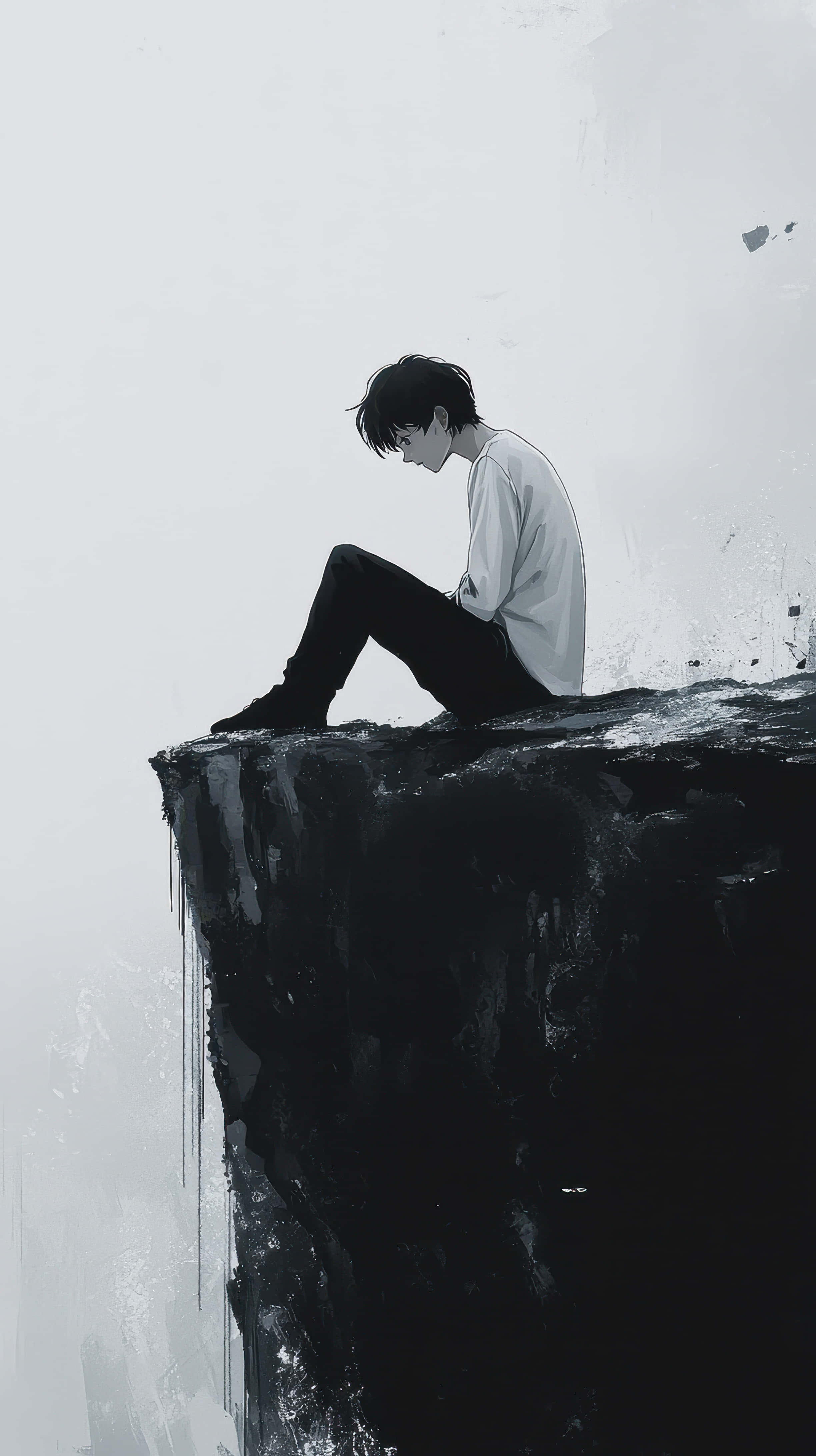 solitary figure, cliff, minimalist monochrome scene, 4K Phone Wallpaper