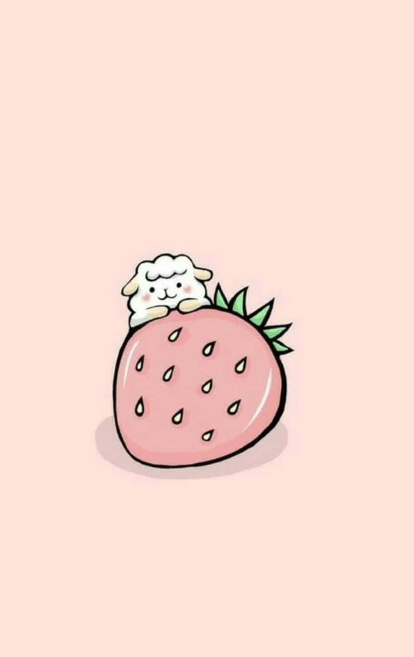 Cute Strawberry, little alpaca cartoon, fluffy white wool, HD Phone Wallpaper