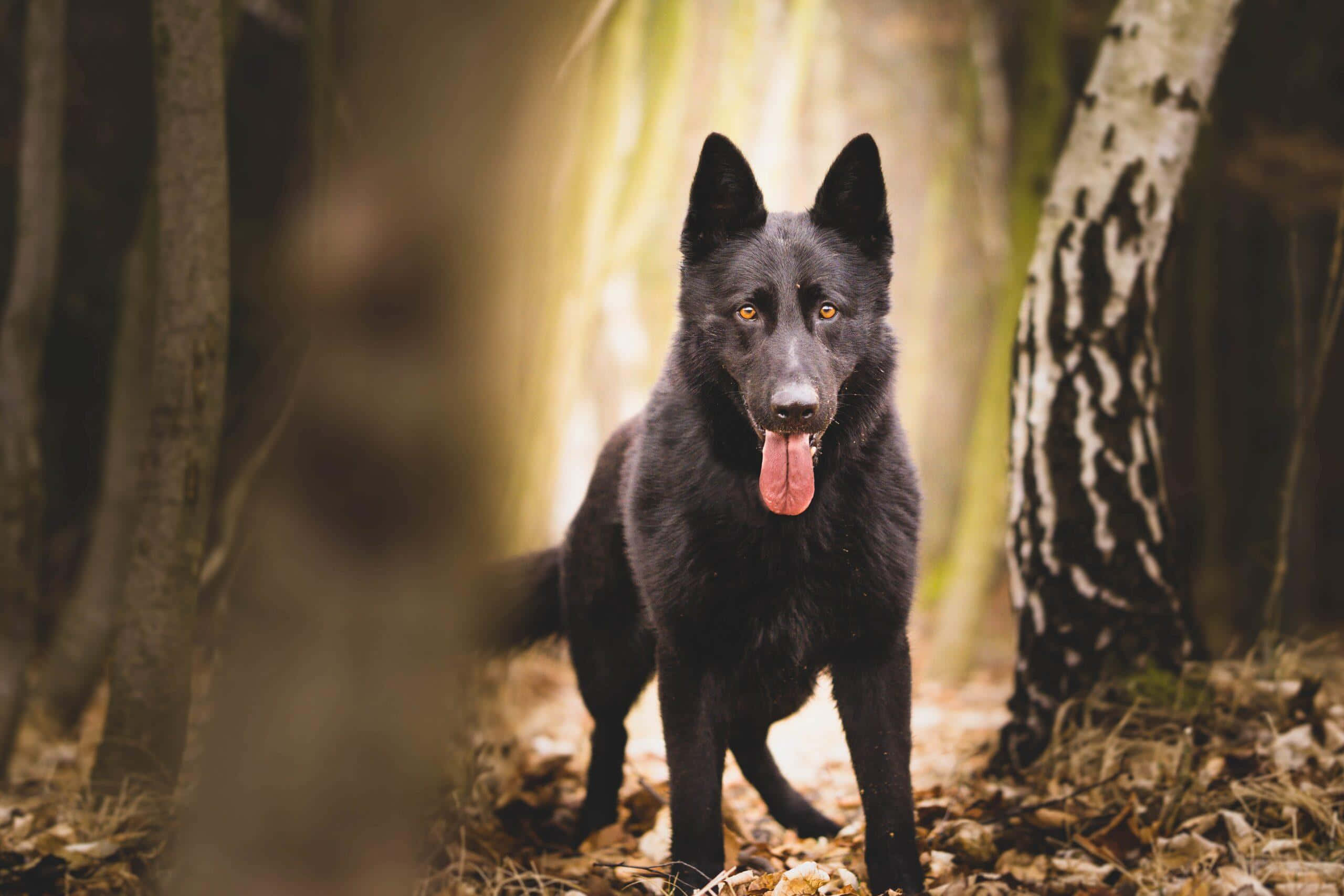 Alpha Dog, black dog, amber eyes, 2K Desktop Wallpaper