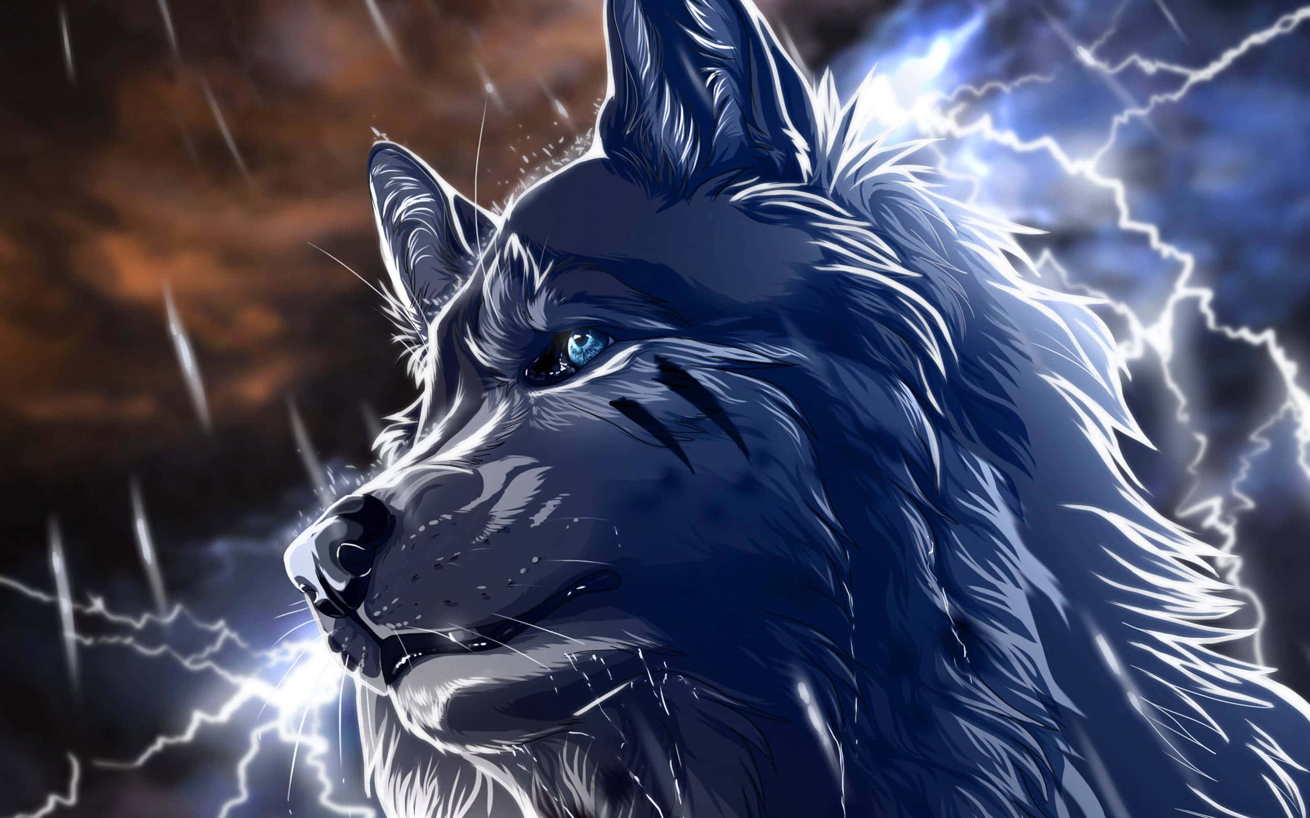 Alpha Wolf, blue wolf, glowing eyes, 2K Desktop Wallpaper