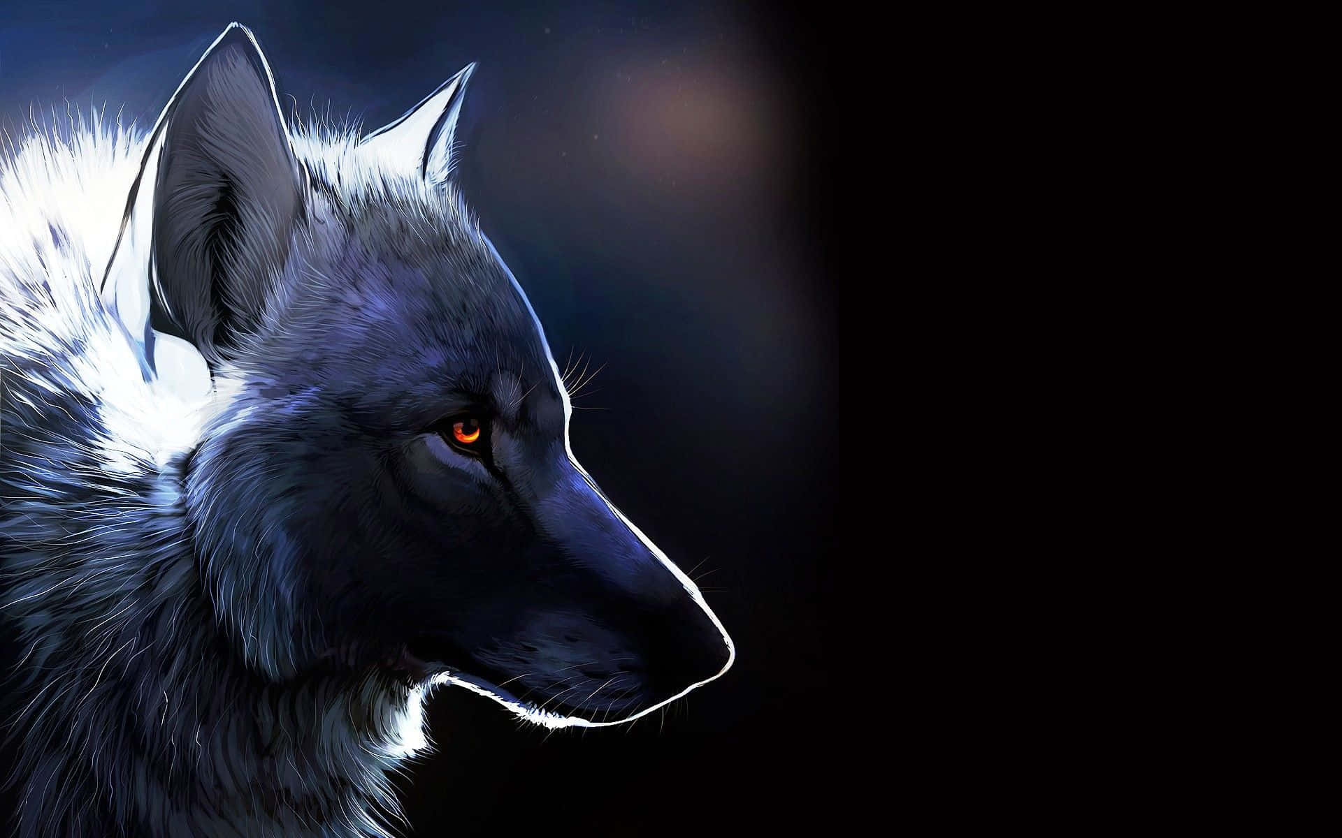 Alpha Wolf, glowing amber eyes, dark backdrop, Full HD Desktop Wallpaper