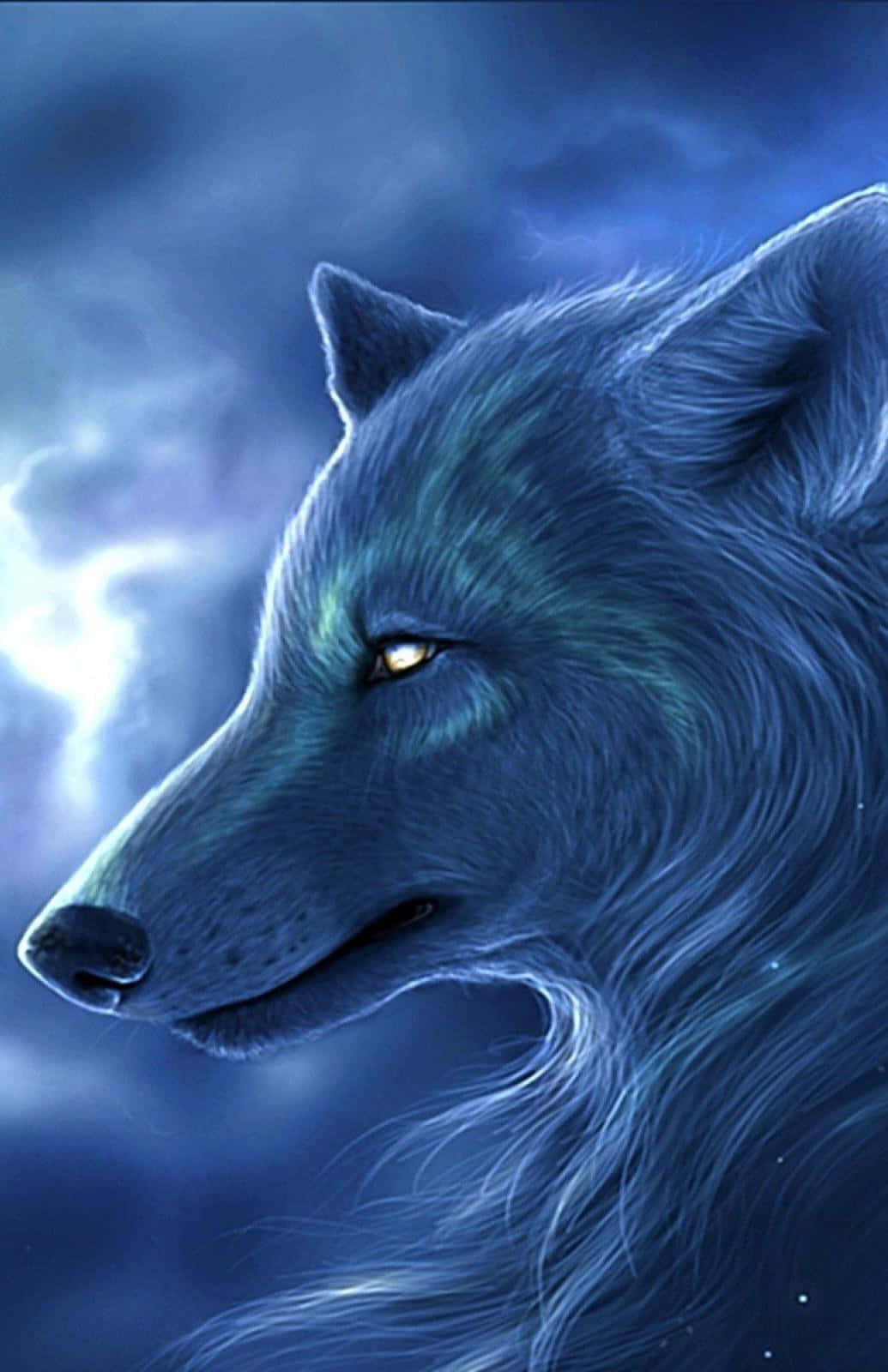 Alpha Wolf, blue wolf, glowing amber eyes, HD Phone Wallpaper