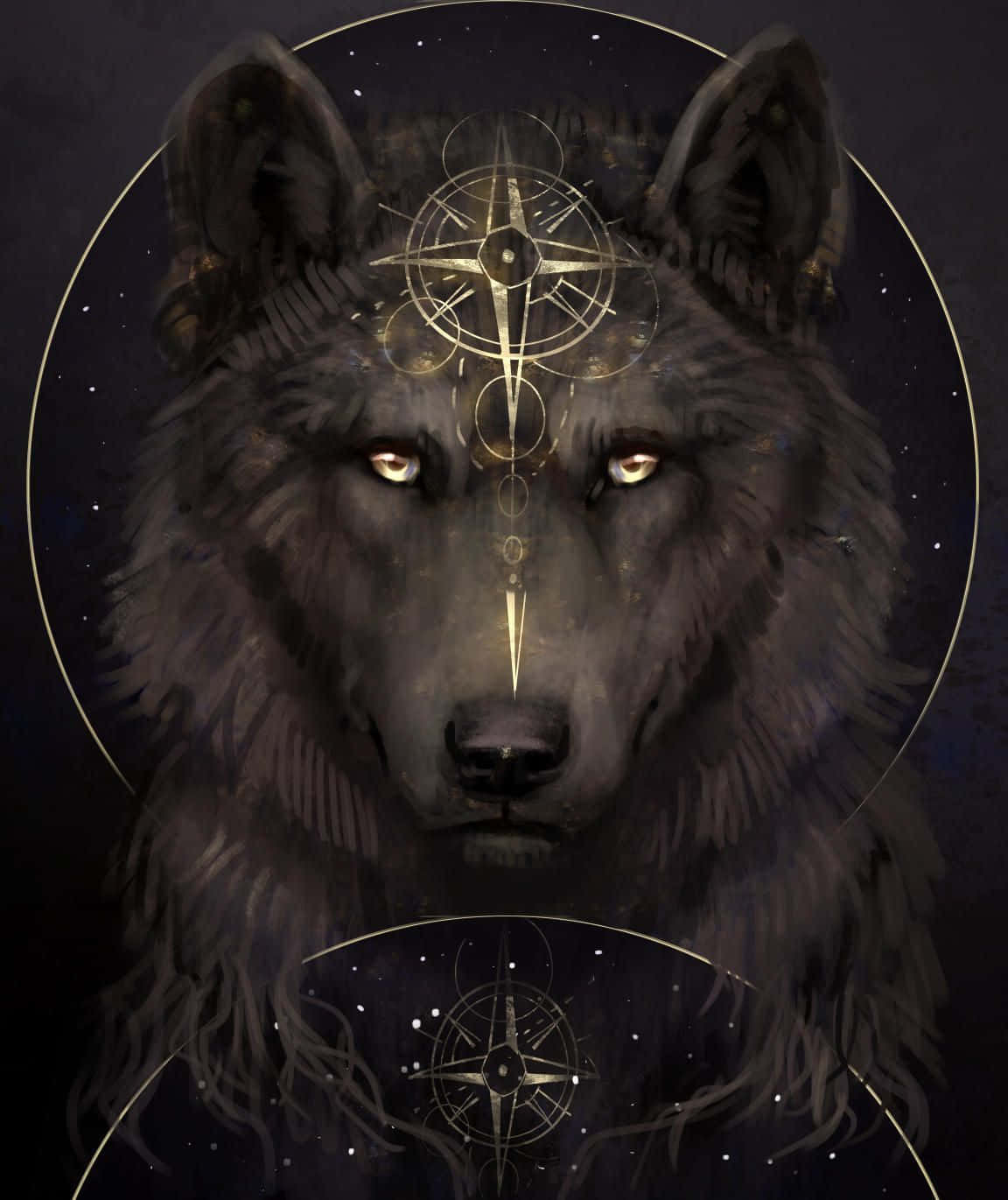 Alpha Wolf, glowing amber eyes, golden mystical compasses, HD Phone Wallpaper