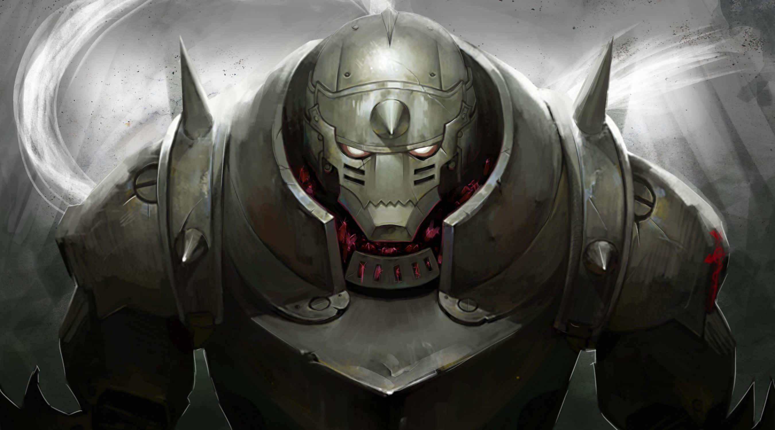 Alphonse Elric, armored knight, glowing red eyes, 2K Desktop Wallpaper