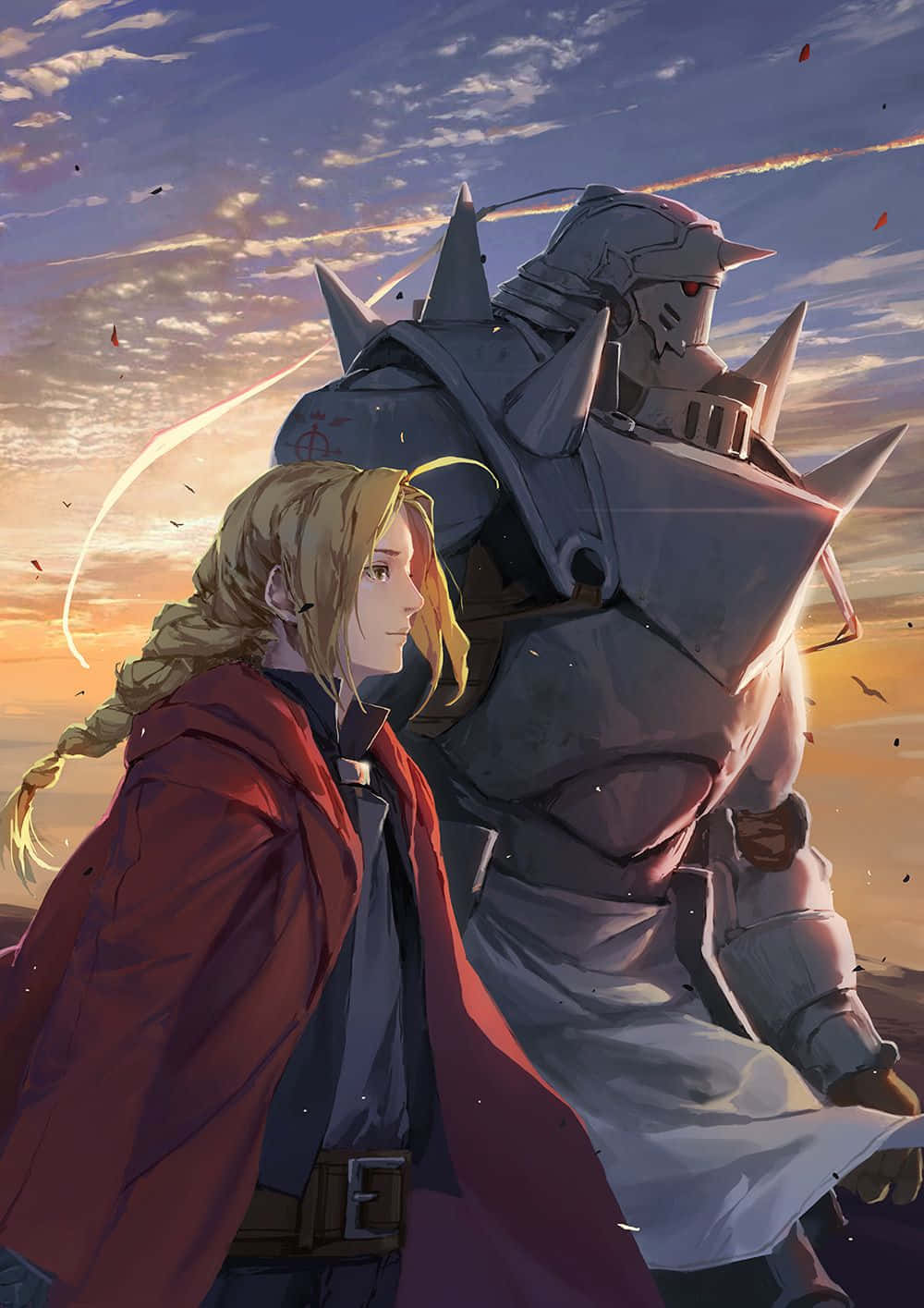 Alphonse Elric, red coat, towering armored automaton, HD Phone Wallpaper
