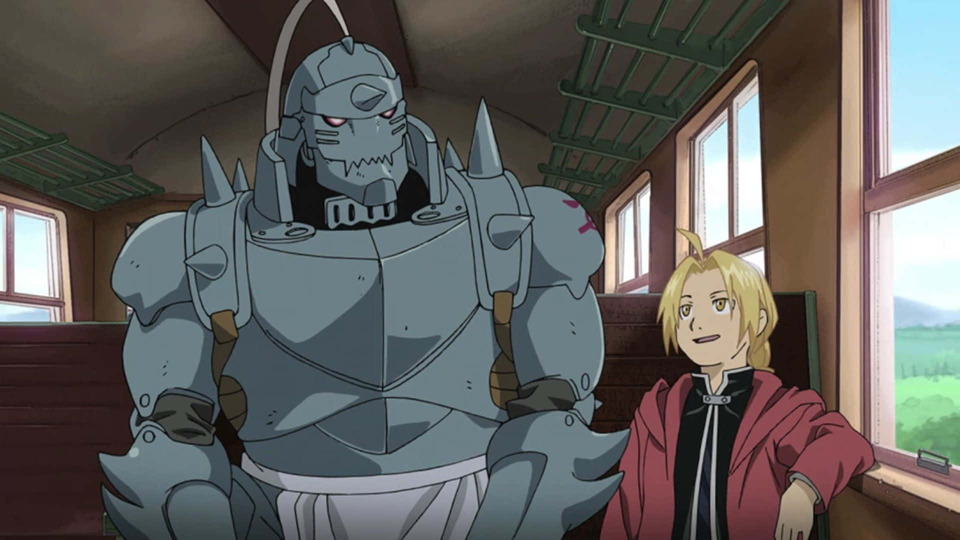 Alphonse Elric, red jacket, train car, Full HD Desktop Wallpaper