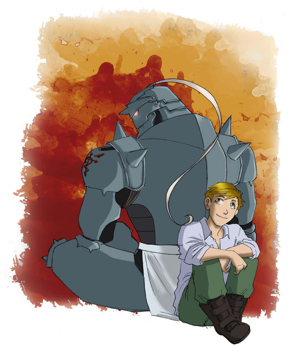 Alphonse Elric, towering armored knight, glowing red eyes, SD Phone Wallpaper