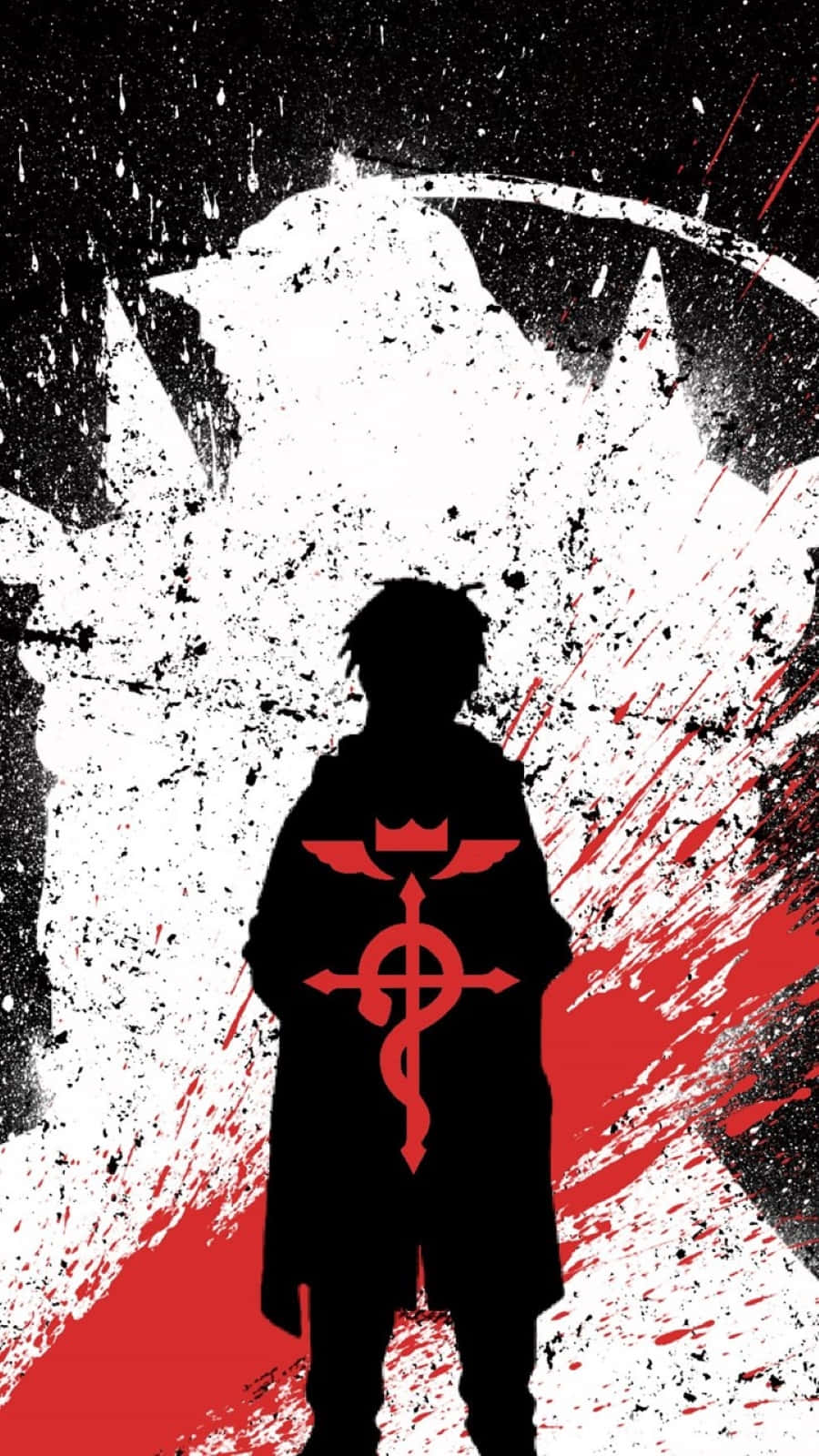 Alphonse Elric, coat with a red emblem, black and white background, HD Phone Wallpaper
