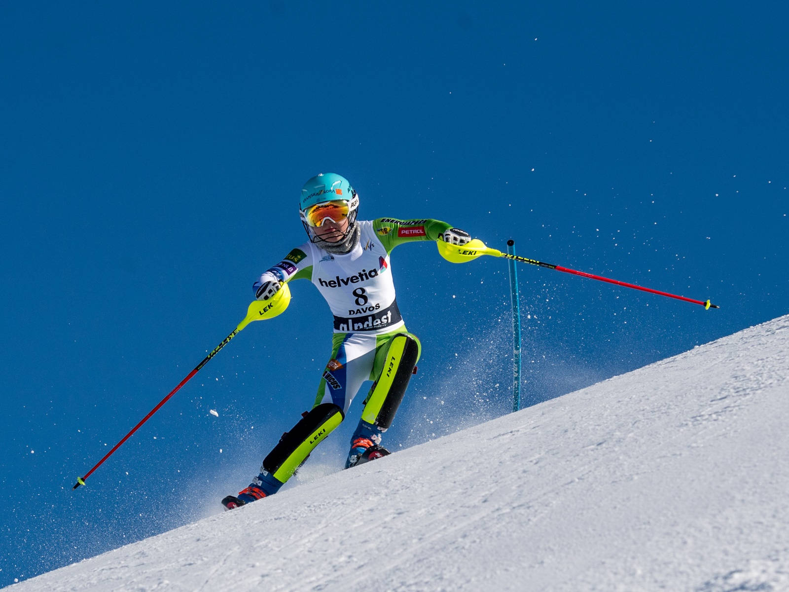 Alpine Skiing, bright gear, snowy slope, HD Desktop Wallpaper
