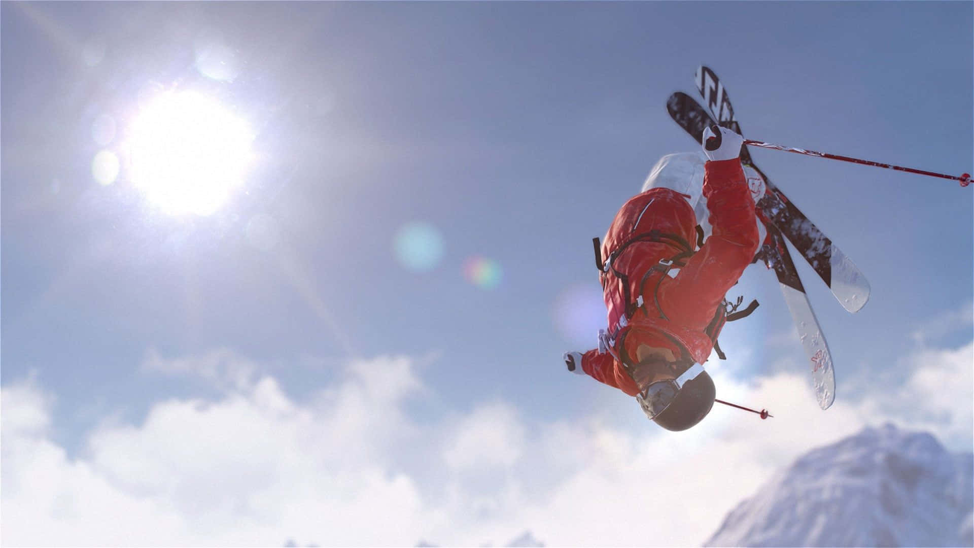 red suit, aerial flip, bright sunlit sky, Full HD Desktop Wallpaper