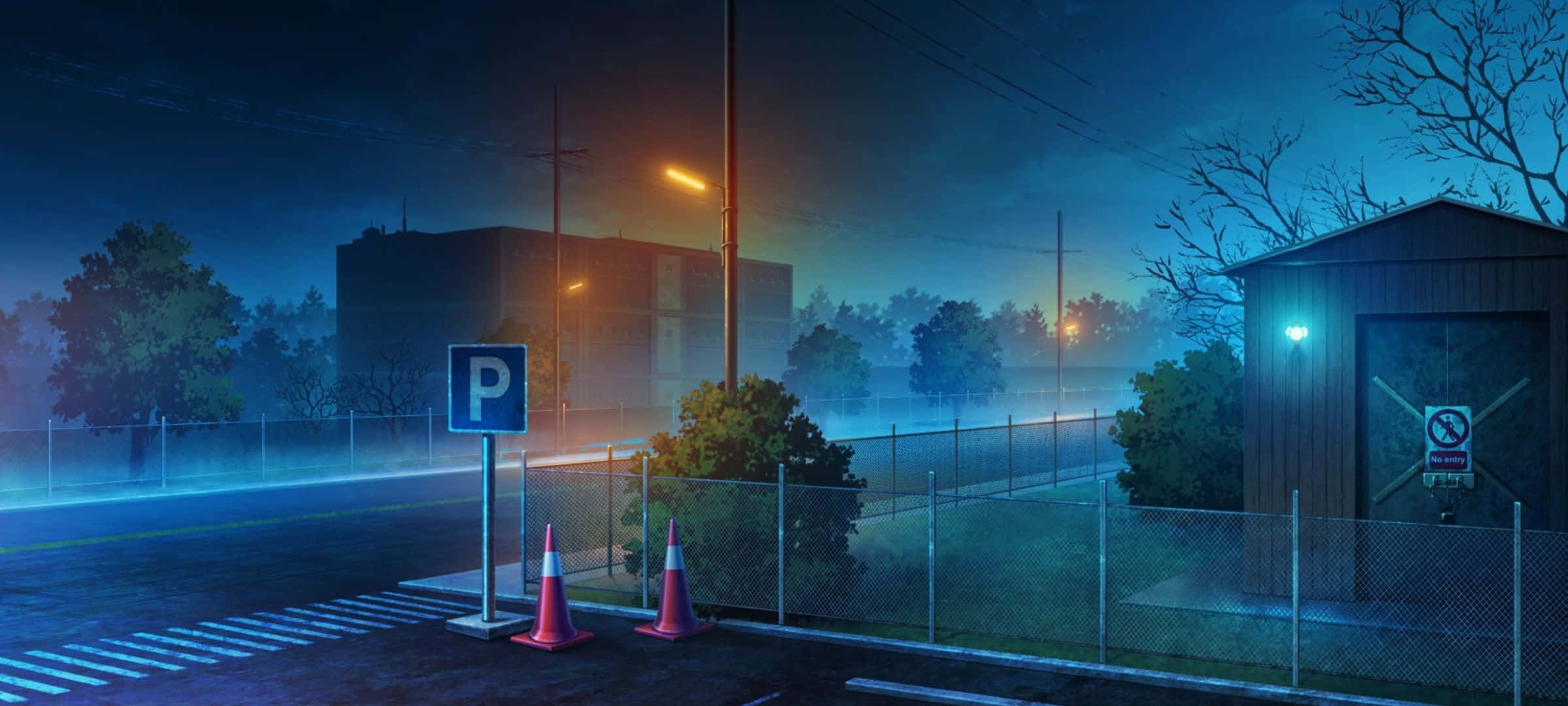 Snowy Alps, misty night, empty parking lot, Full HD Desktop Wallpaper