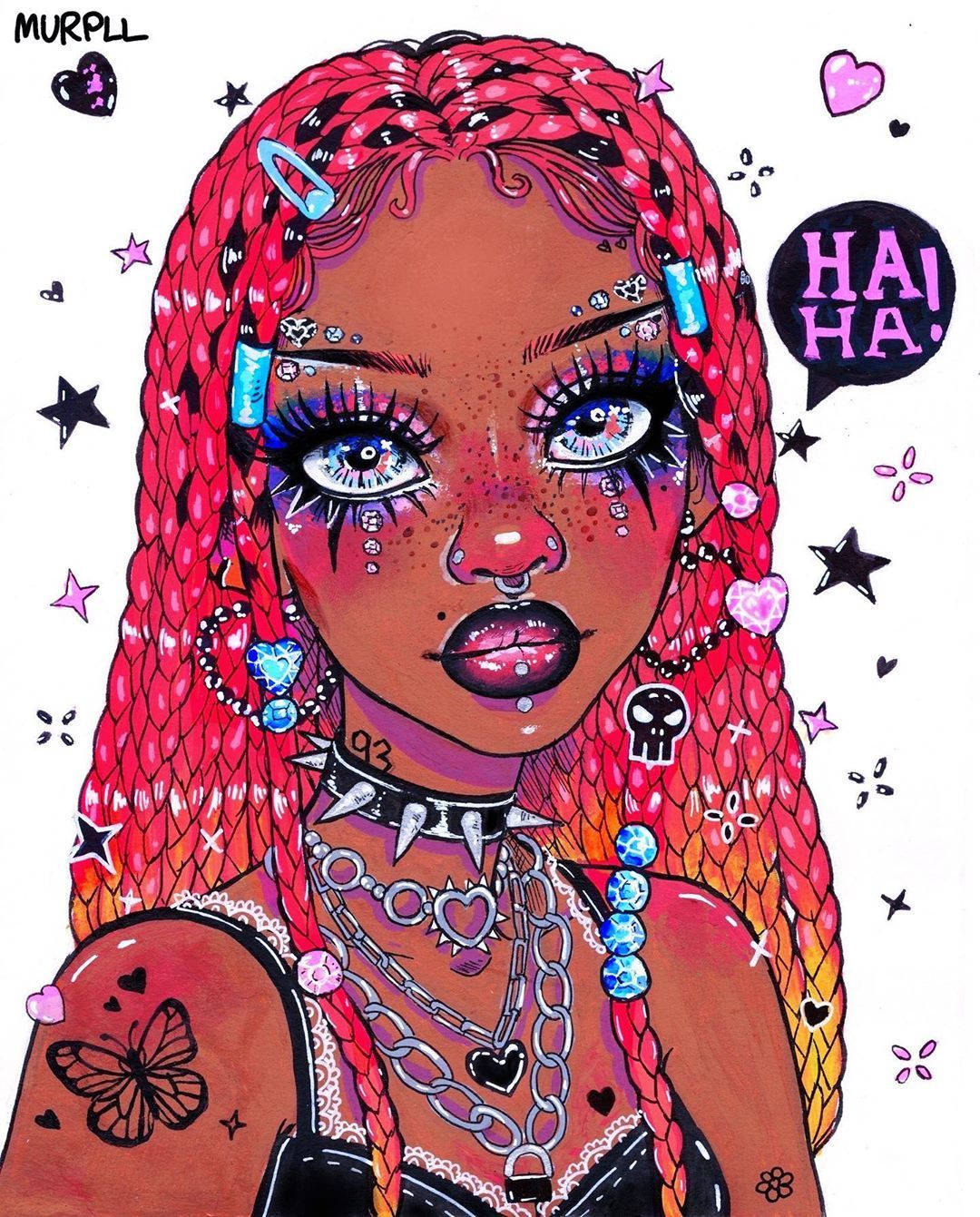 Black Girl Alt Aesthetic, anime-style girl, pink braided hair, HD Phone Wallpaper