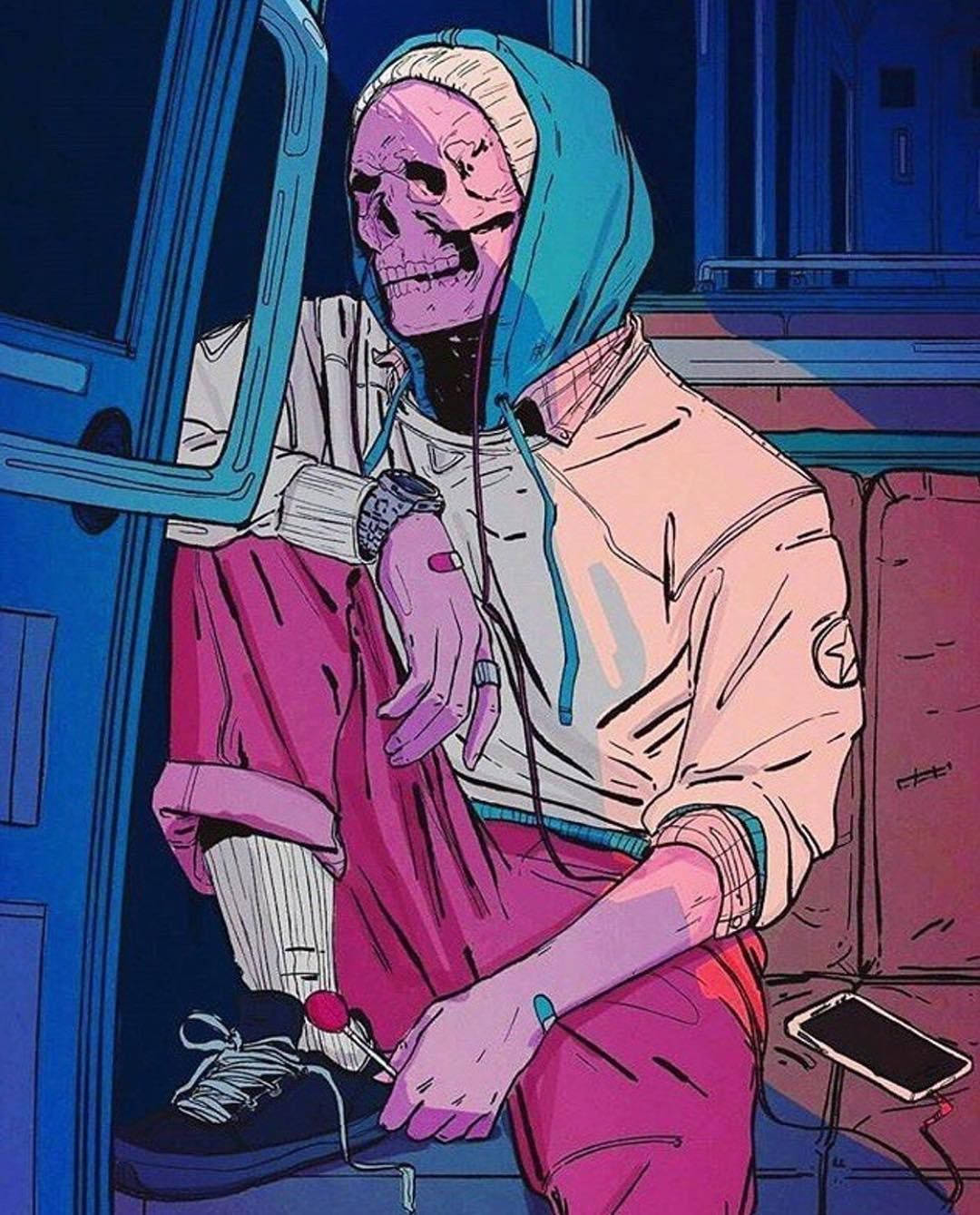 skeleton, purple skull character, hoodie, HD Phone Wallpaper