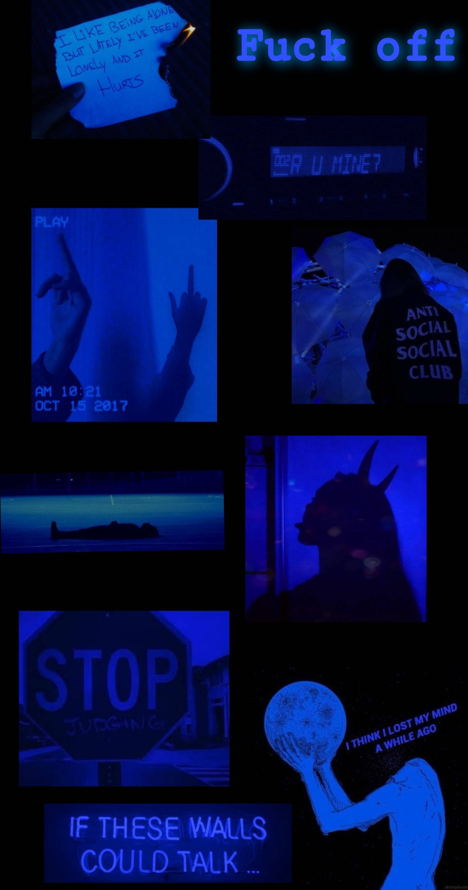 Neon Blue Alt Aesthetic, anti social club, handwritten signs, 2K Phone Wallpaper