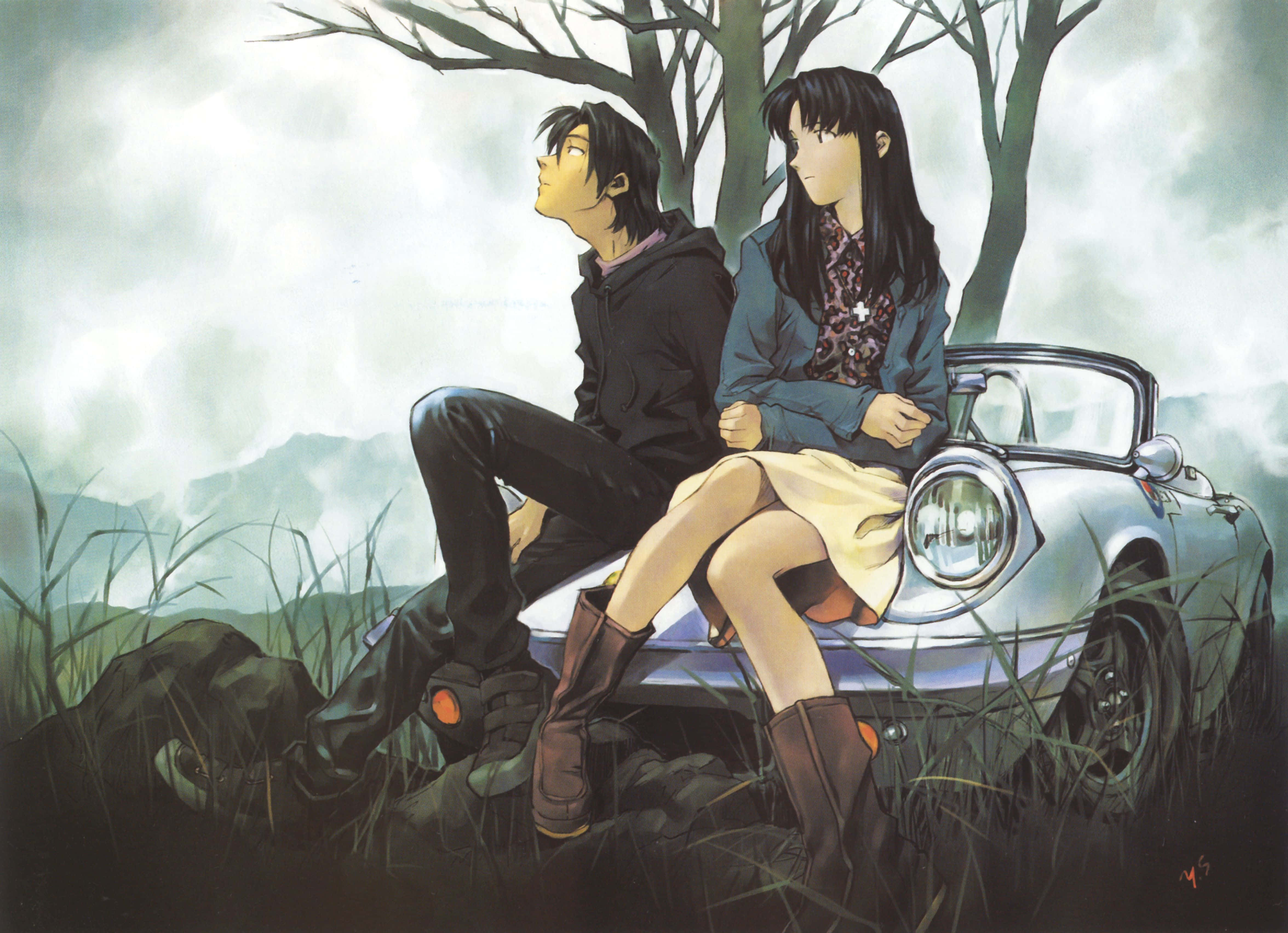 alt pfp couple, anime characters, silver convertible, 4K Desktop Wallpaper
