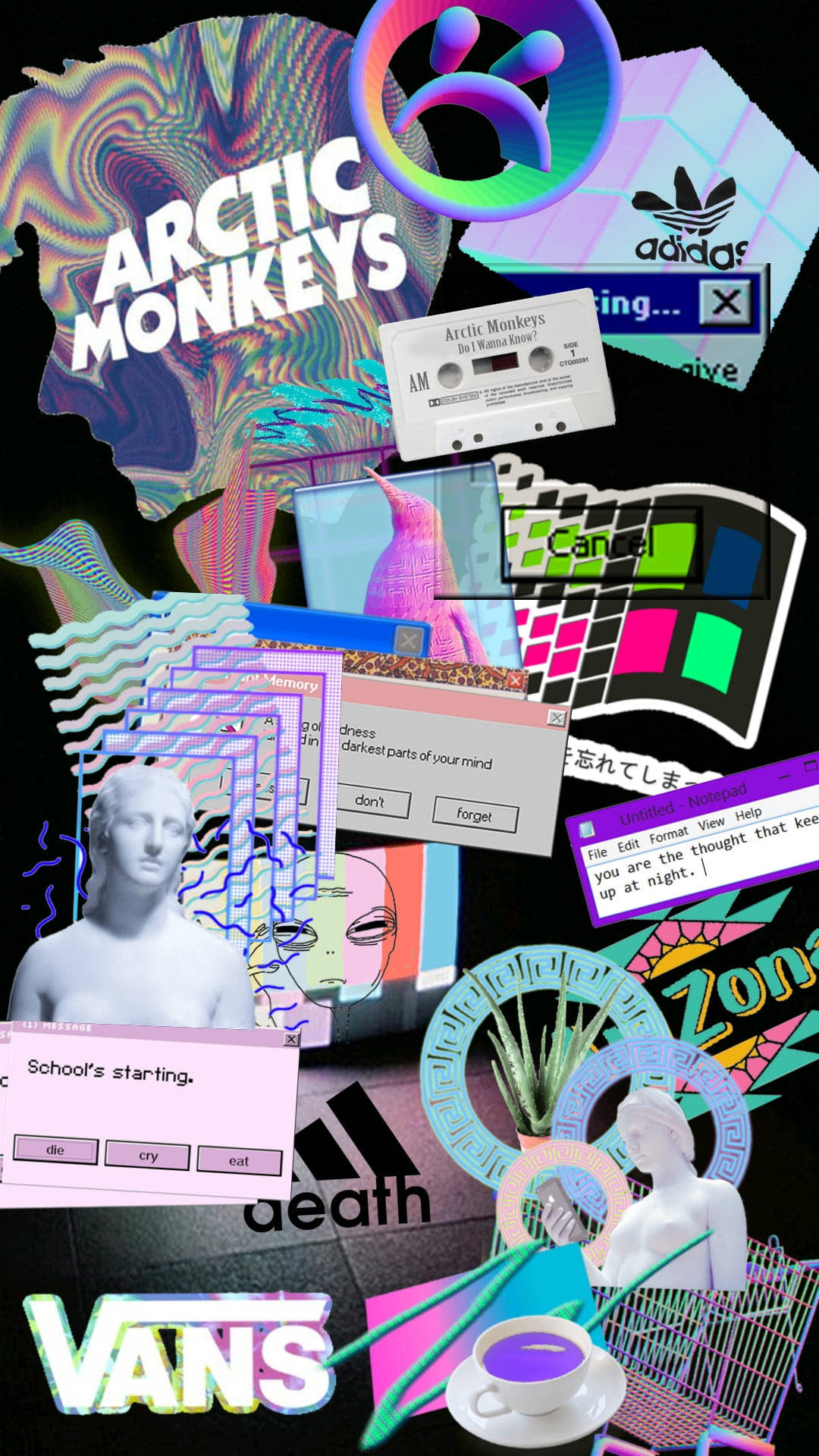 vaporwave, collage, retro cassette tapes, Full HD Phone Wallpaper