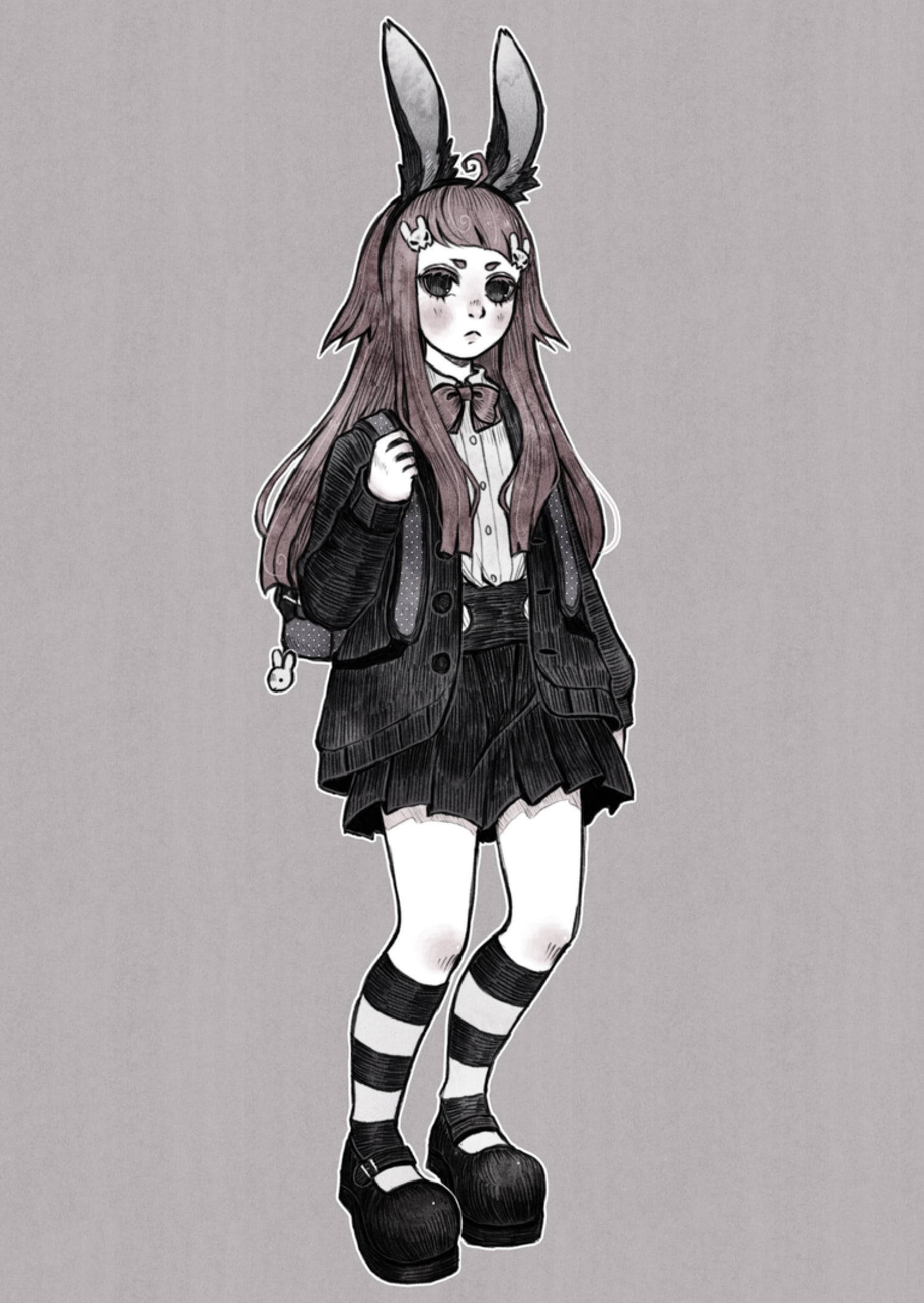anime girl, bunny ears, striped socks, Full HD Phone Wallpaper