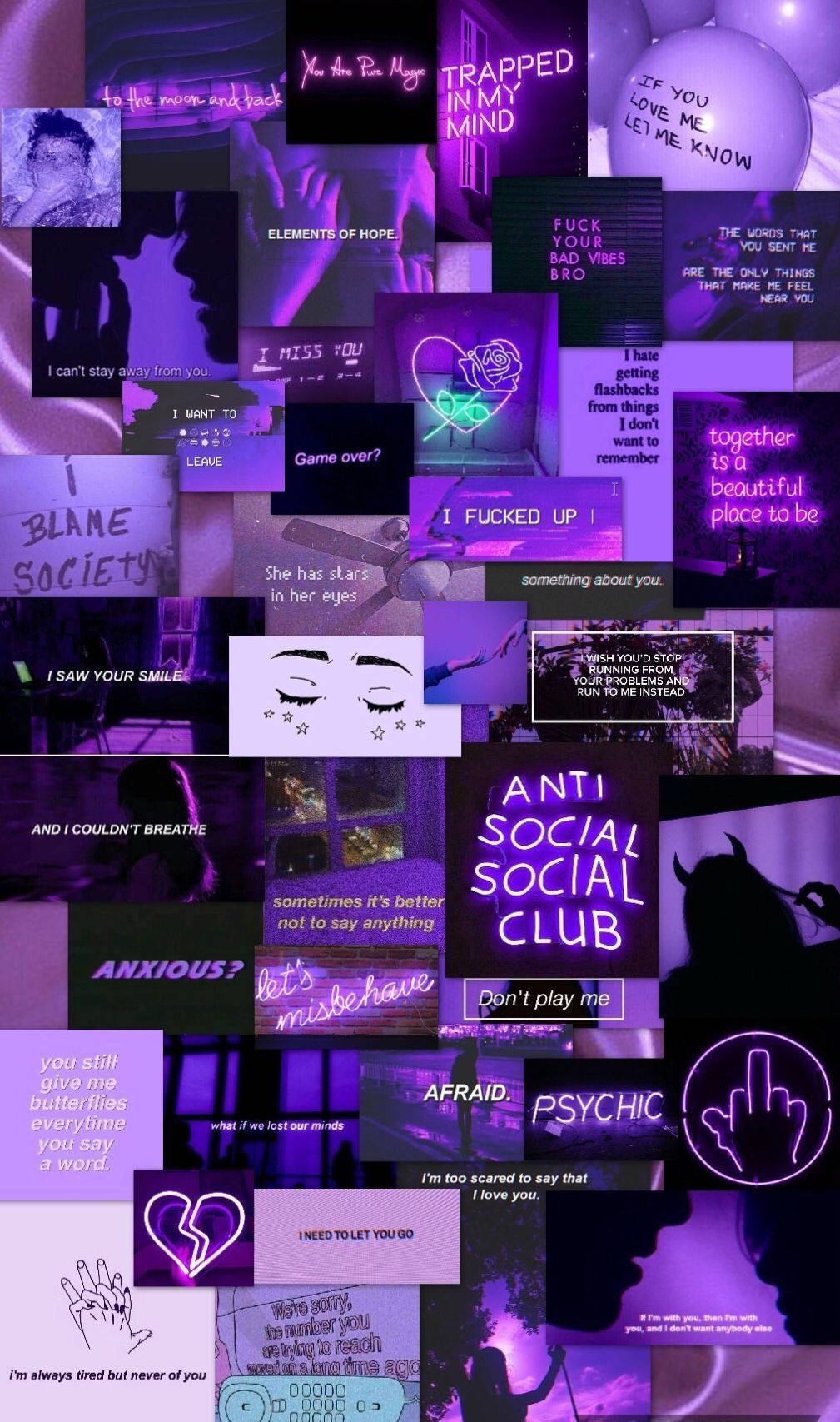 dark violet, neon collage, glowing text, HD Phone Wallpaper