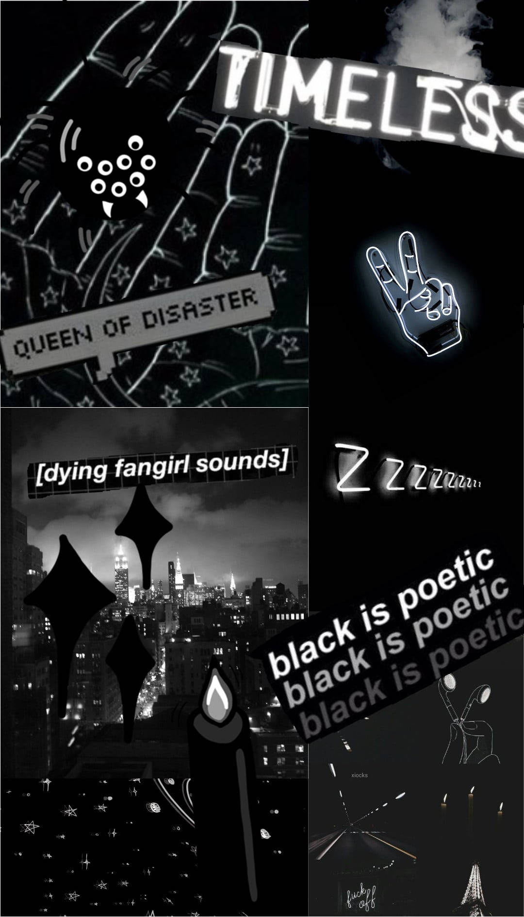black collage, neon hand gesture, city skyline, HD Phone Wallpaper