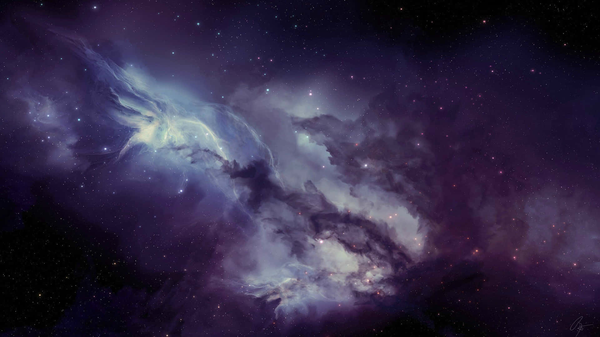 cosmic nebula, deep purples, blues, Full HD Desktop Wallpaper