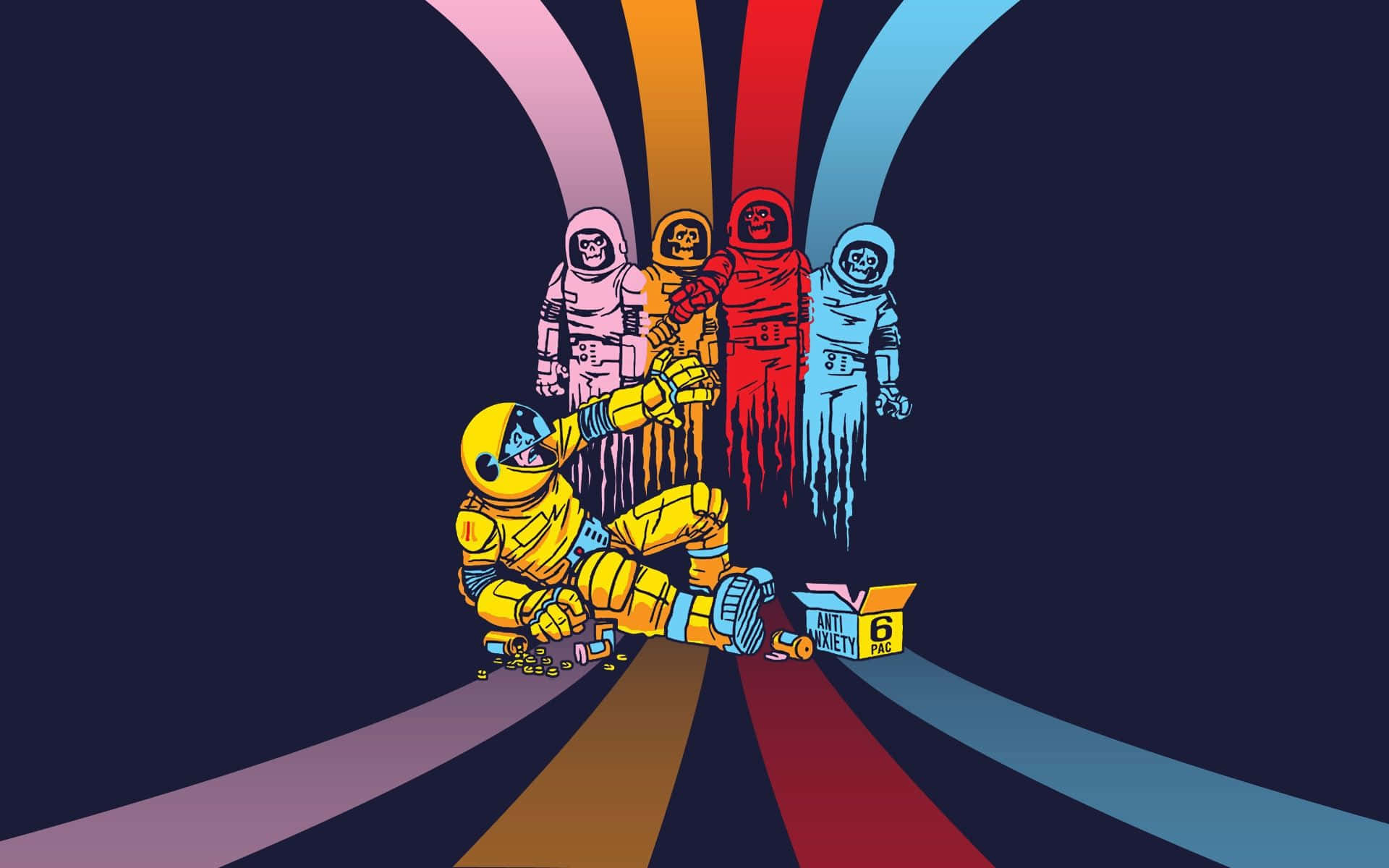 astronaut, yellow, box labeled anti-anxiety, Full HD Desktop Wallpaper