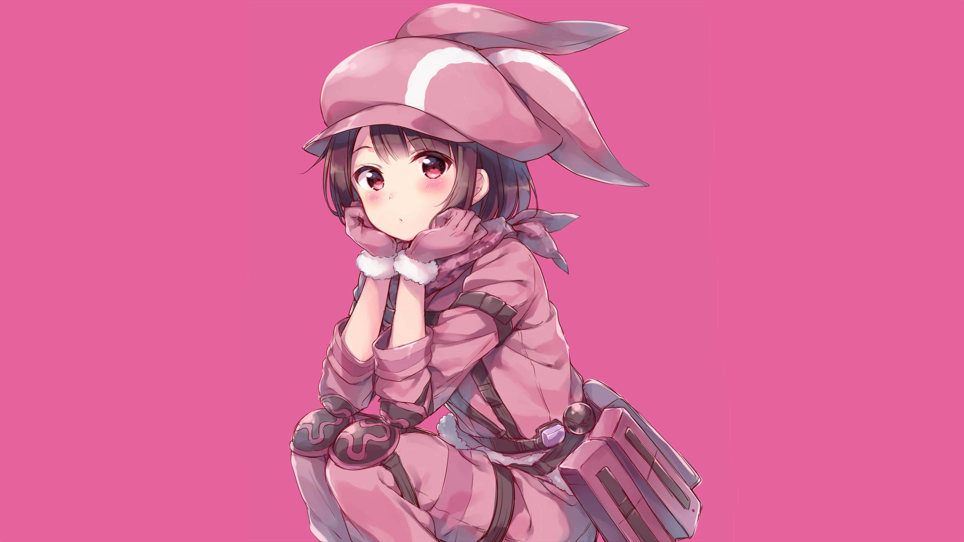 Alternative Art, pink bunny hat, matching outfit, 4K Desktop Wallpaper