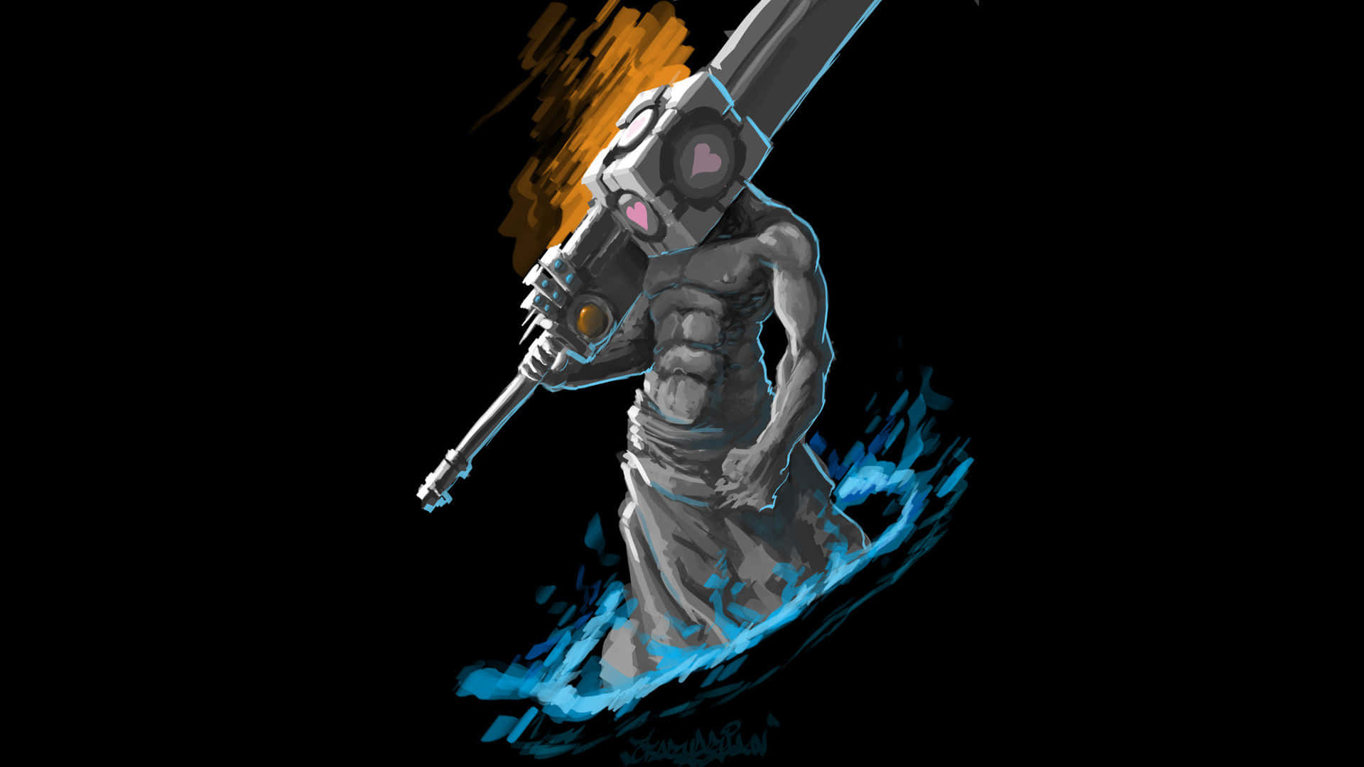 Alternative Art, mechanical head, glowing pink eyes, Full HD Desktop Wallpaper