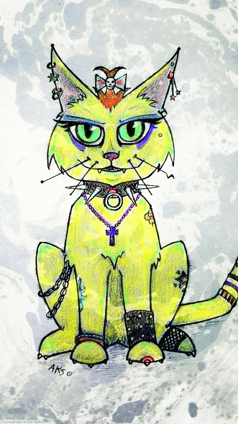 punk rock cat, green eyes, spiked accessories, HD Phone Wallpaper