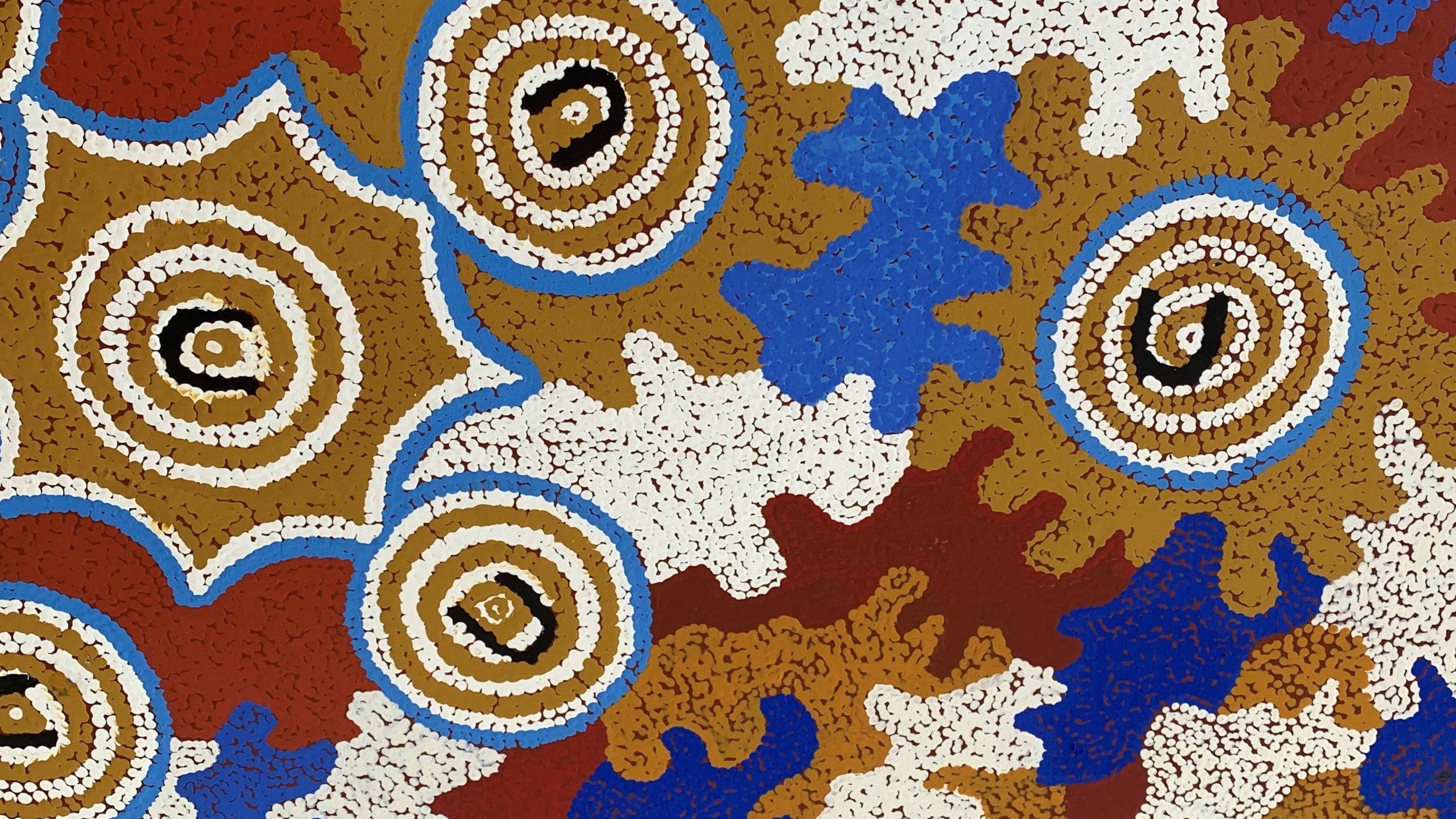 Aboriginal dot painting, concentric circles, abstract shapes, 2K Desktop Wallpaper
