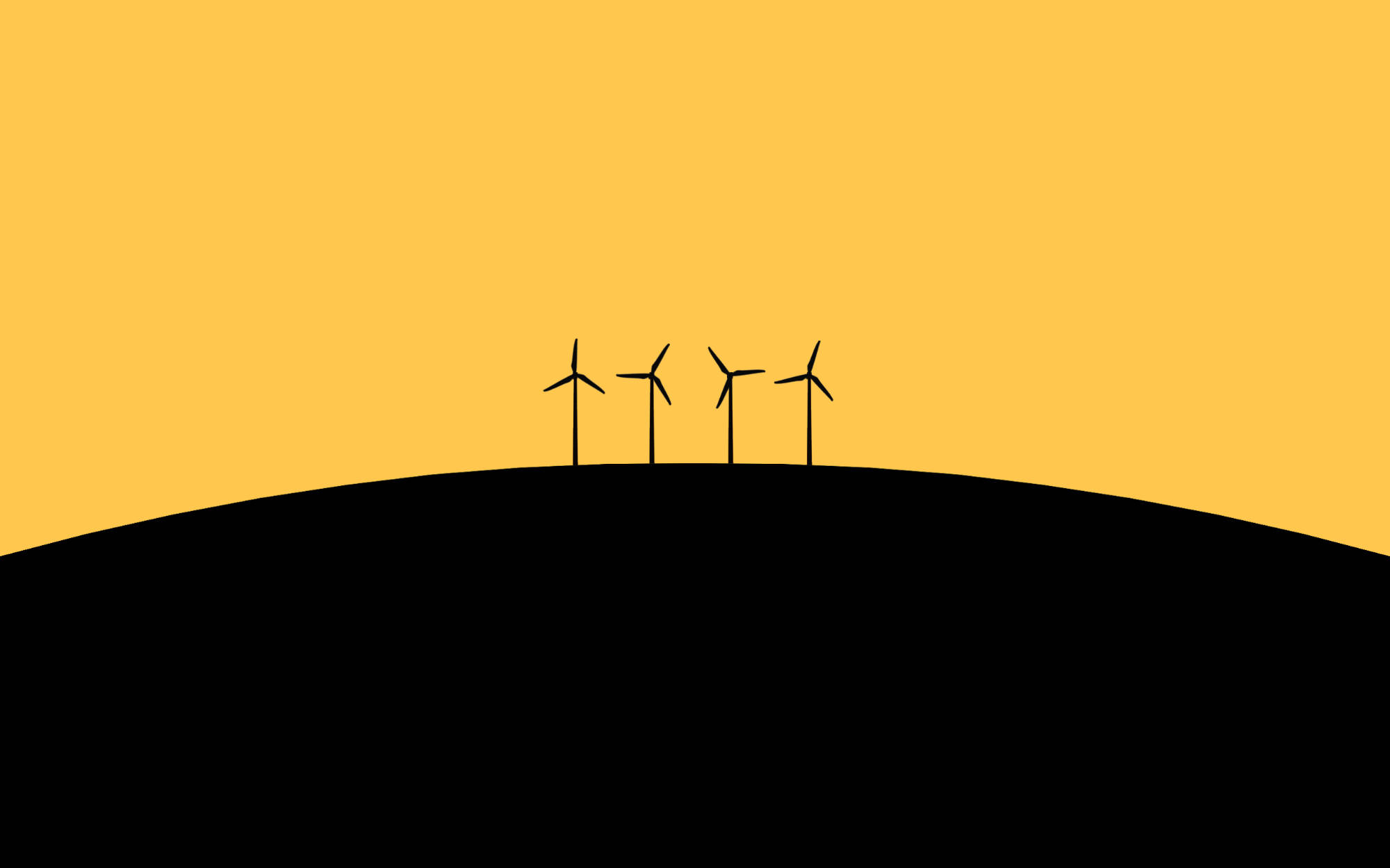 wind turbines, black hill, golden-yellow sky, Full HD Desktop Wallpaper