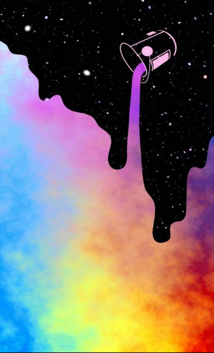 rainbow colored liquid, starry black sky, vibrant rainbow paint, SD Phone Wallpaper