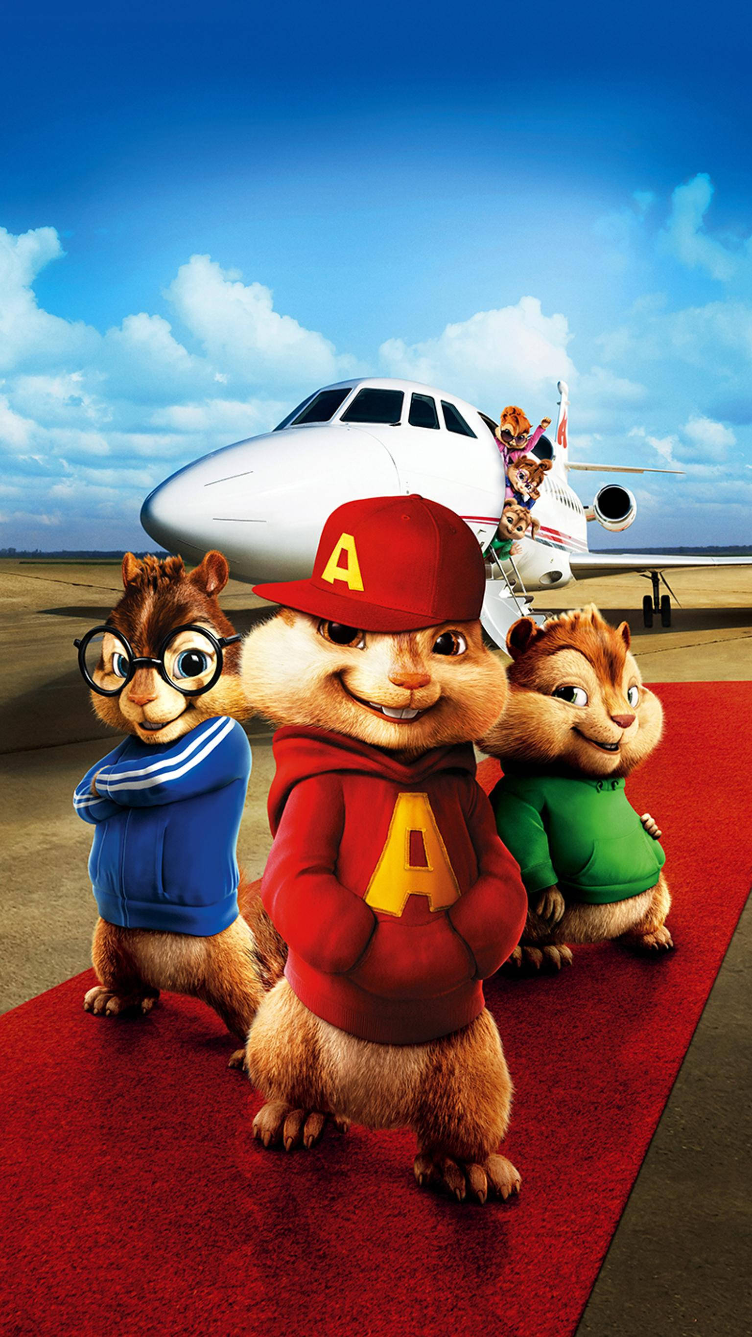 Alvin And The Chipmunks, private jet, red carpet, 2K Phone Wallpaper
