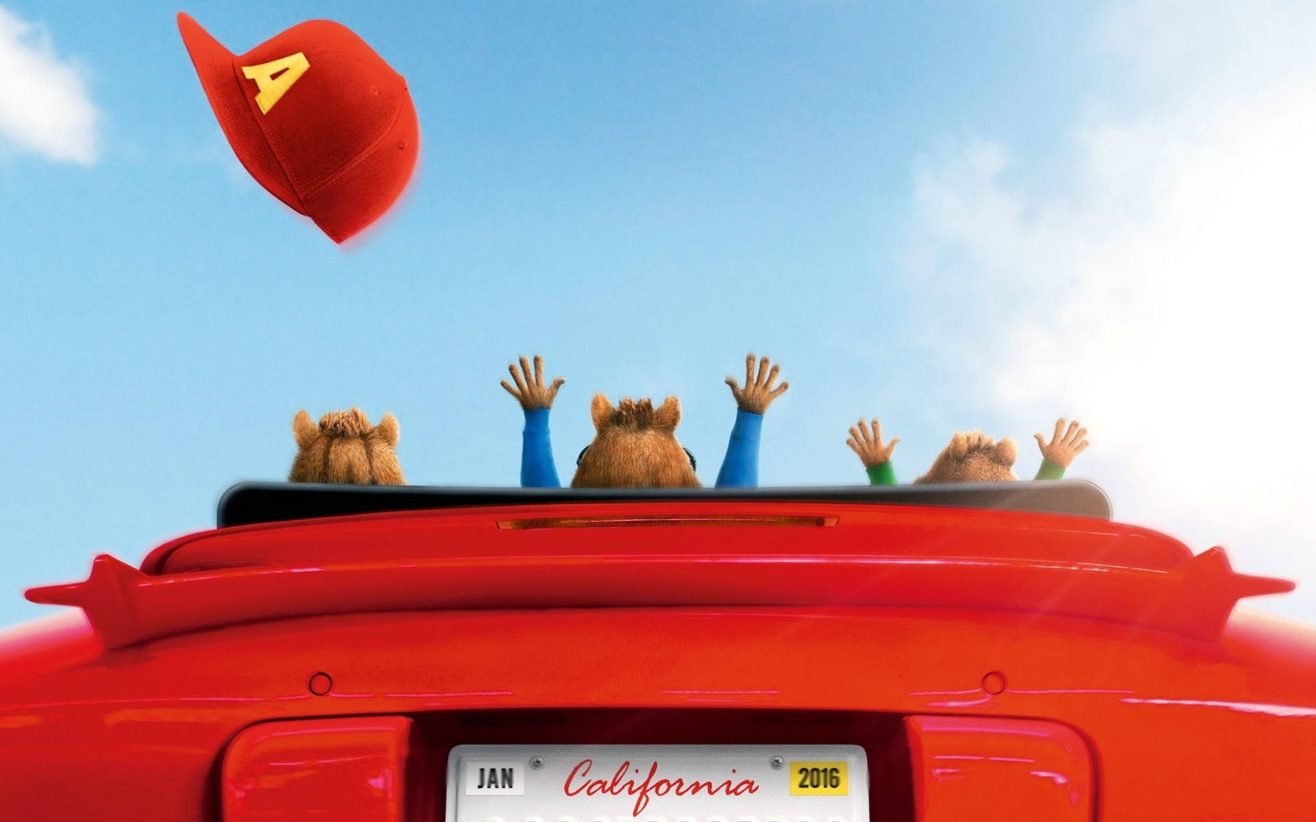 Alvin And The Chipmunks, red convertible, red cap, Full HD Desktop Wallpaper