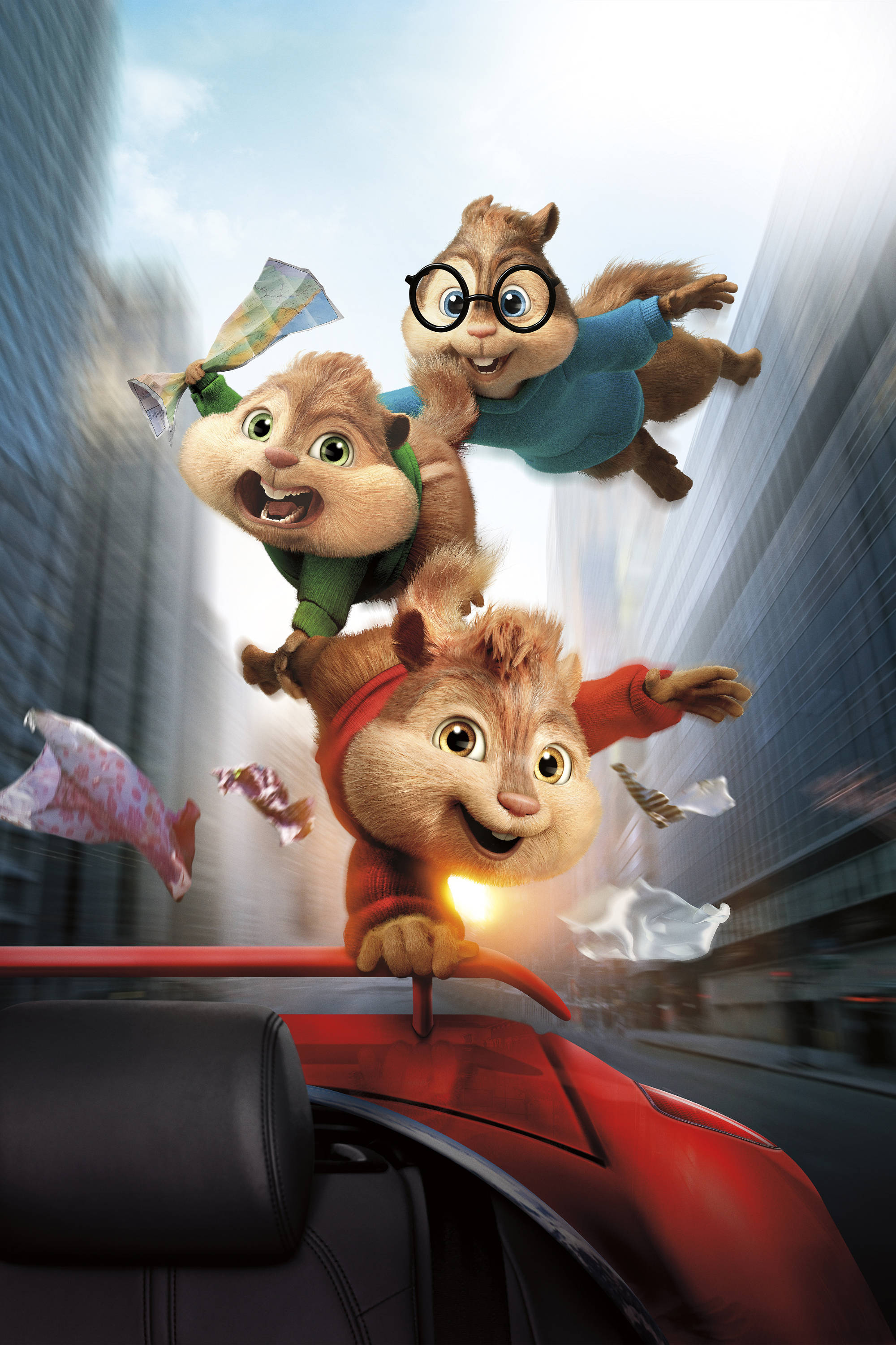 Alvin And The Chipmunks, chipmunks, red convertible, 2K Phone Wallpaper