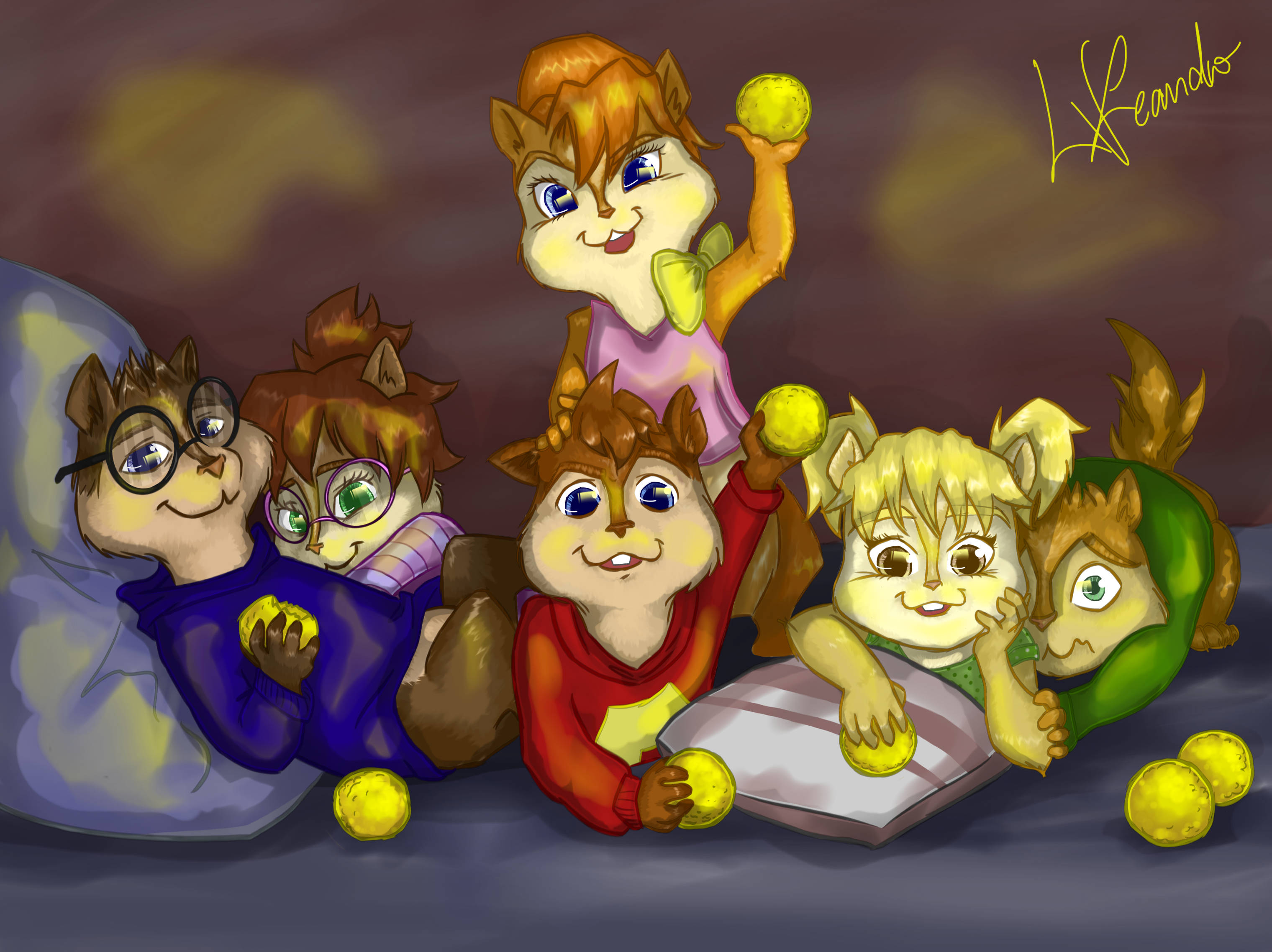 Alvin And The Chipmunks, chipmunk siblings, colorful sweatsuits, 2K Desktop Wallpaper