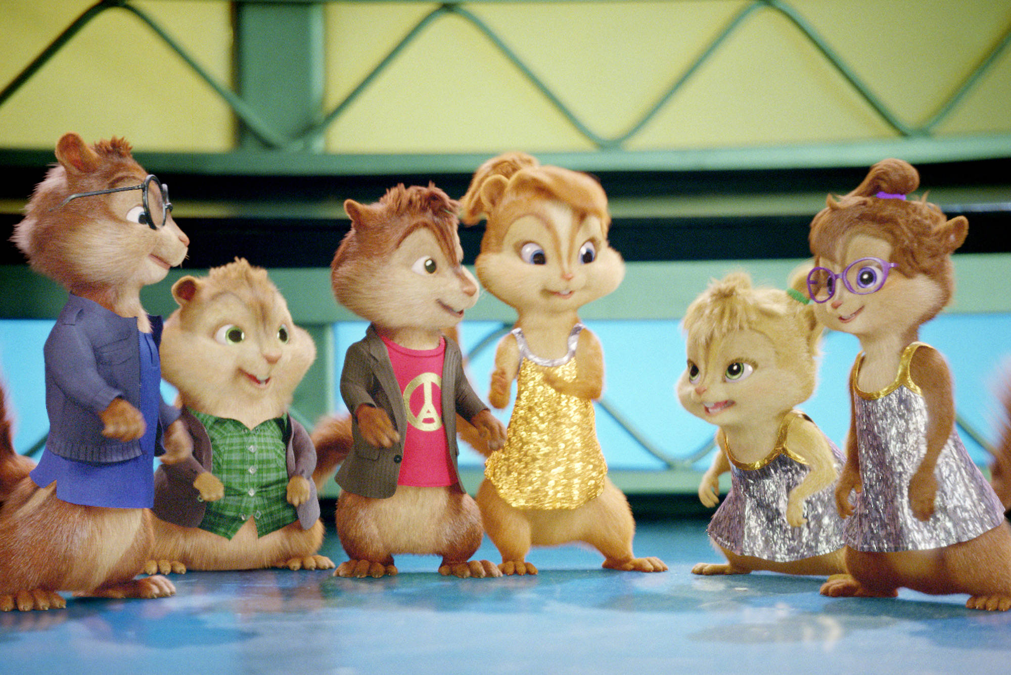 Alvin And The Chipmunks, chipmunks, blue stage, Full HD Desktop Wallpaper