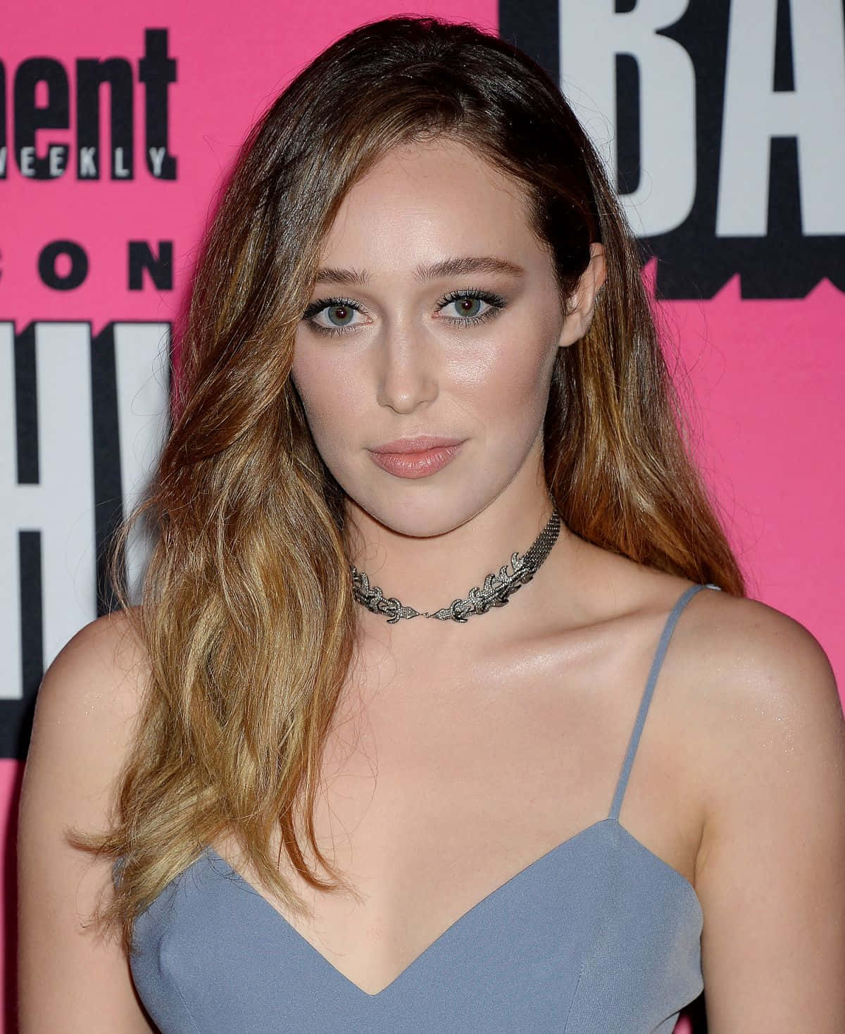 Alycia Debnam Carey, blue dress, silver choker, HD Phone Wallpaper