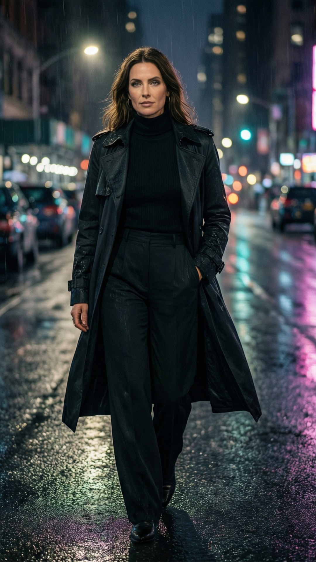 Alyssa Sutherland, neon reflections, rainy night, Full HD Phone Wallpaper