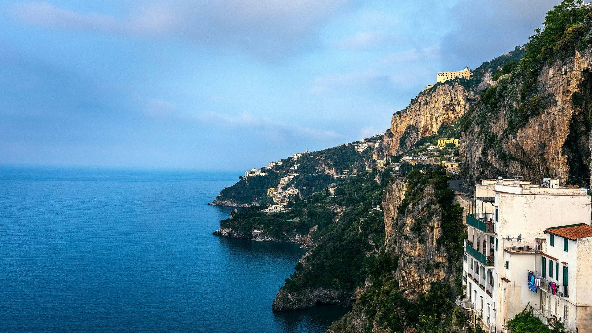 Amalfi Coast, cliffside village, rugged coastline, Full HD Desktop Wallpaper
