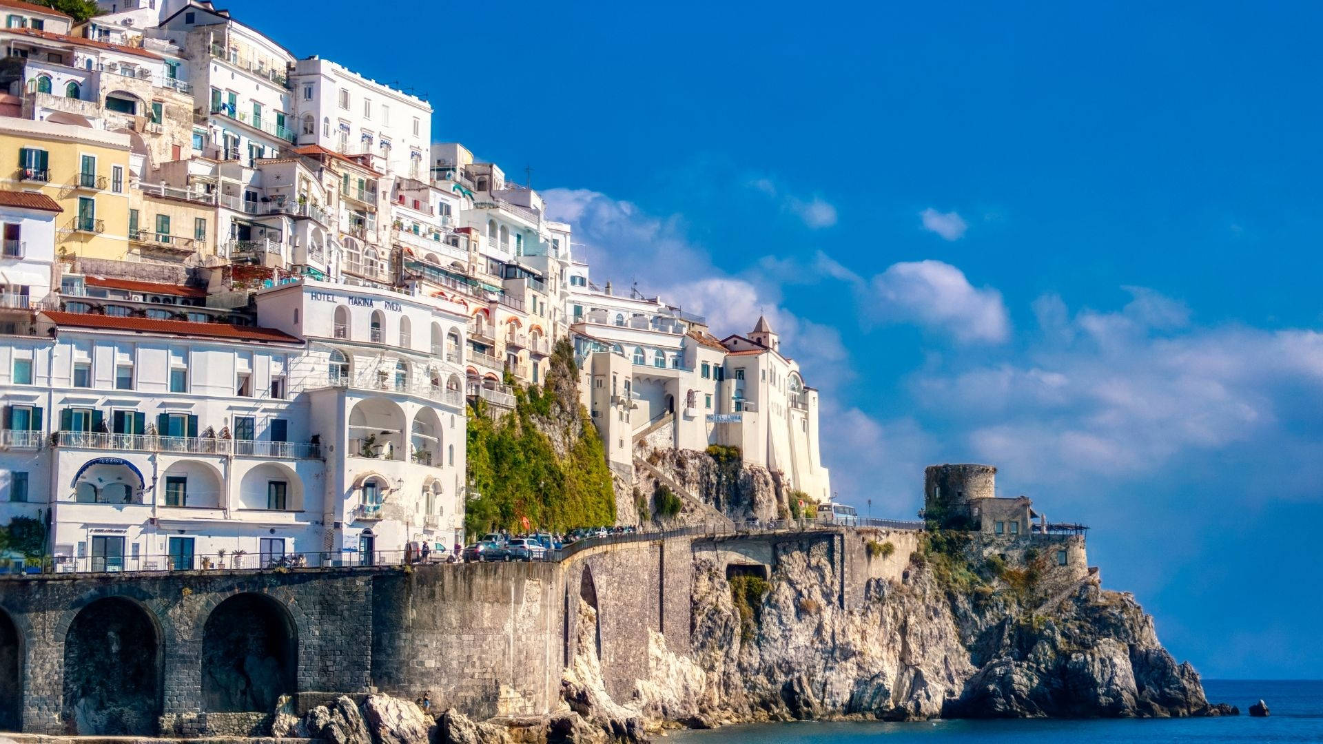 Amalfi Coast, cliff road, rocky cliffside, Full HD Desktop Wallpaper