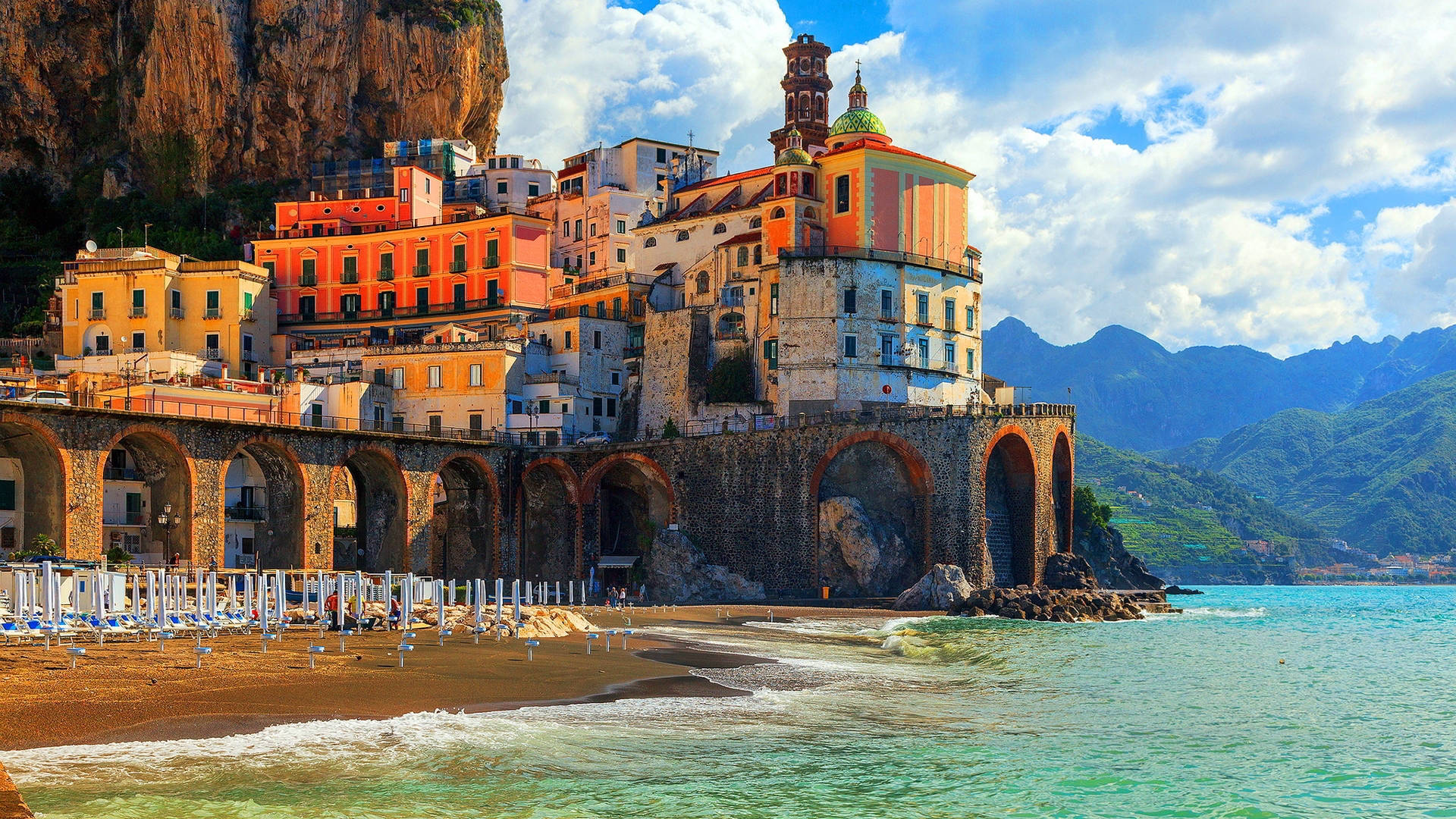 Amalfi Coast, cliffside village, colorful buildings, Full HD Desktop Wallpaper