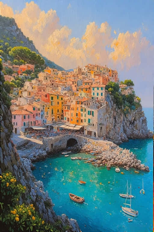 Amalfi Coast, cliffs, colorful houses, SD Phone Wallpaper