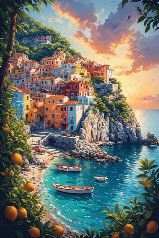 Amalfi Coast, colorful houses, turquoise waters, SD Phone Wallpaper