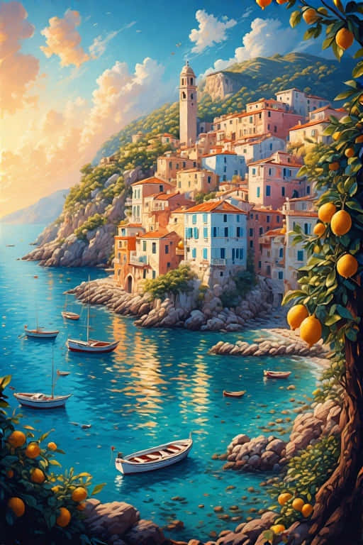 Amalfi Coast, colorful houses, turquoise waters, SD Phone Wallpaper