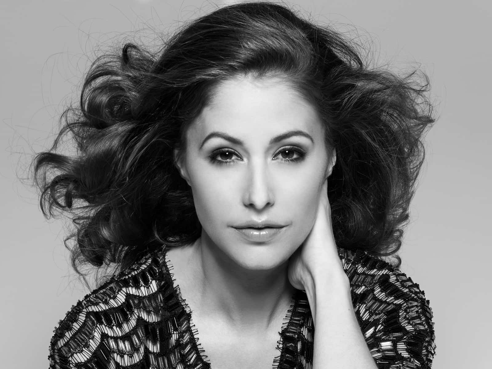 Amanda Crew, black and white portrait, windswept hair, HD Desktop Wallpaper