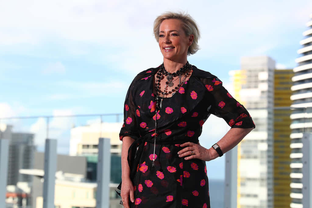 Amanda Keller, black floral dress, rooftop, SD Desktop Wallpaper