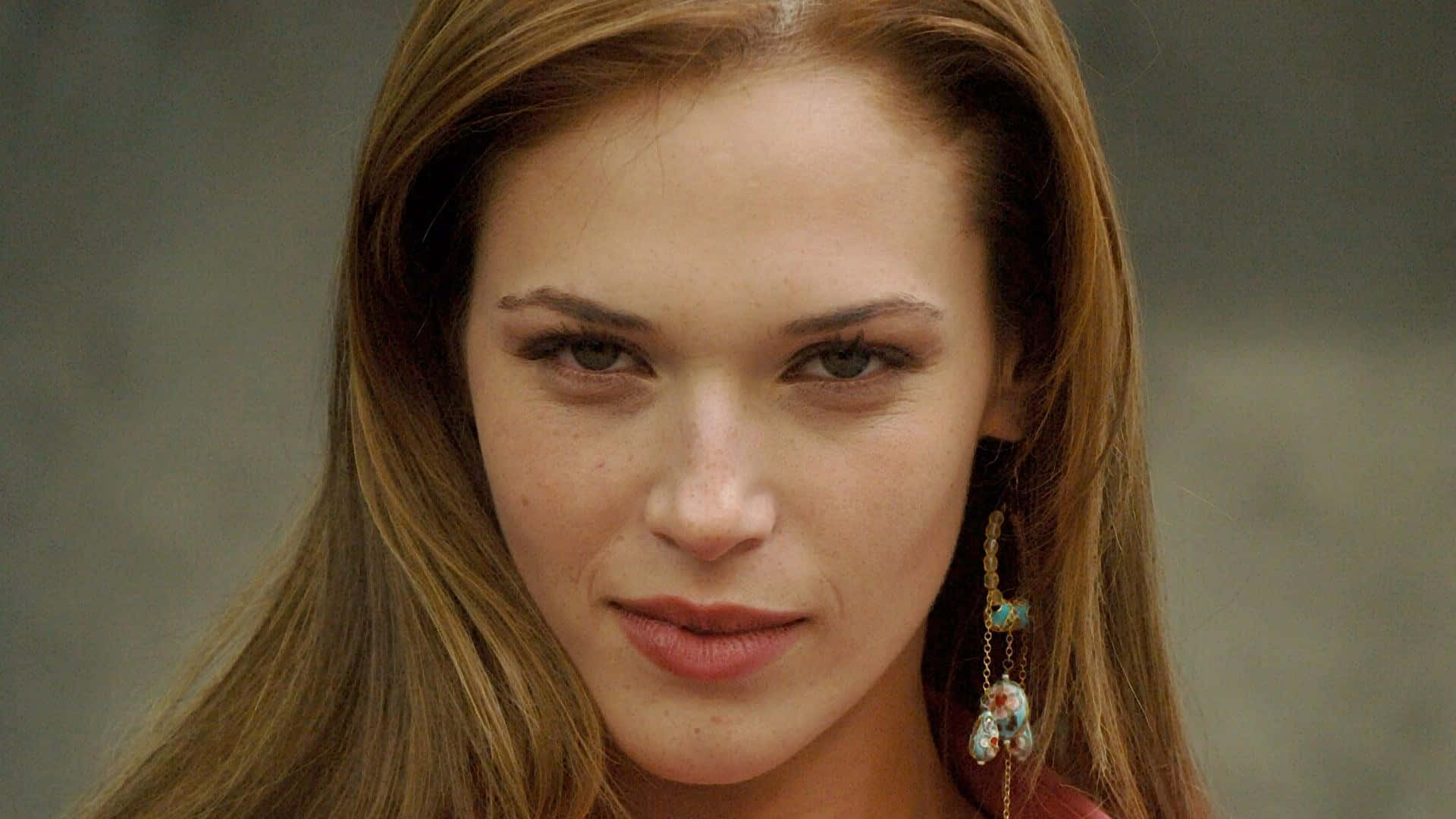 Amanda Righetti, long brown hair, turquoise earrings, Full HD Desktop Wallpaper